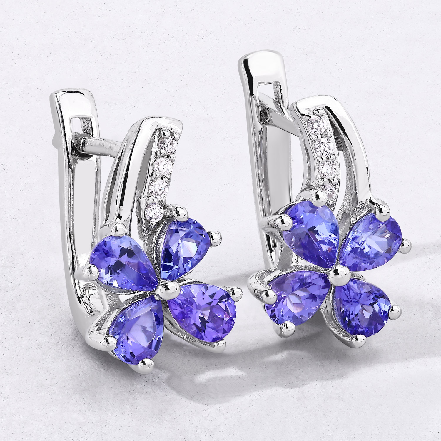 1.17 Carat Genuine Tanzanite and Lab Grown Diamond .925 Sterling Silver Earrings 1.17 C.T.W Sterling Silver - view 6