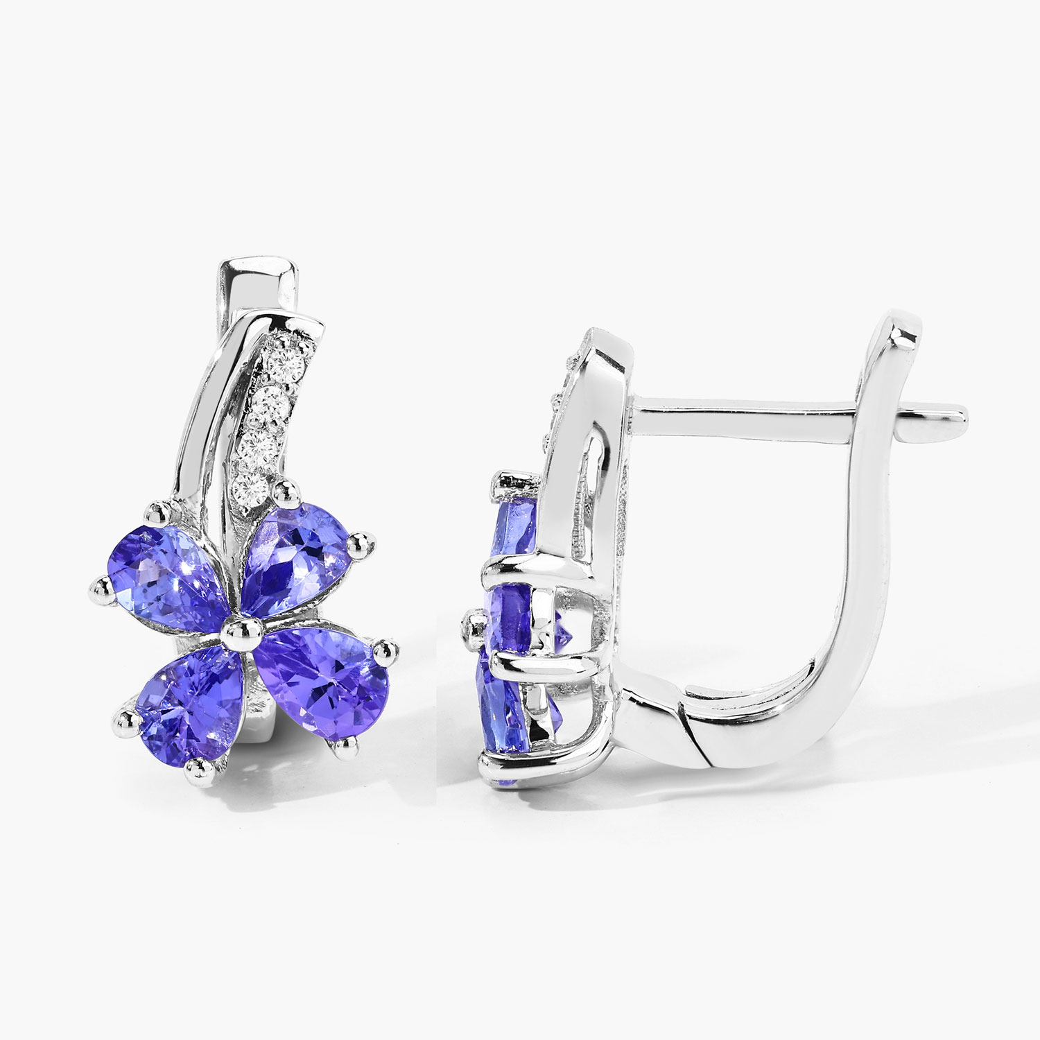 1.17 Carat Genuine Tanzanite and Lab Grown Diamond .925 Sterling Silver Earrings 1.17 C.T.W Sterling Silver - view 5