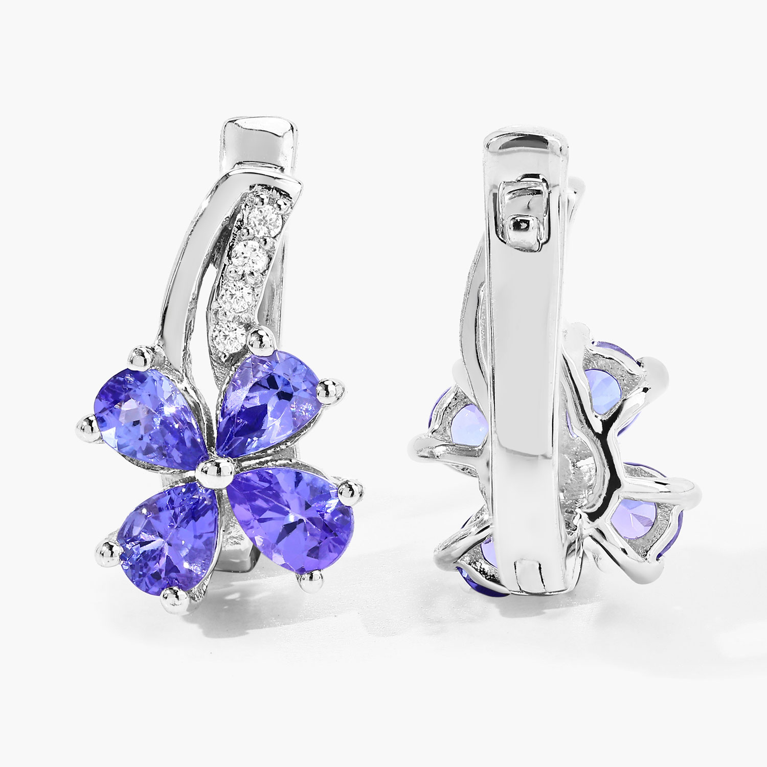 1.17 Carat Genuine Tanzanite and Lab Grown Diamond .925 Sterling Silver Earrings 1.17 C.T.W Sterling Silver - view 2