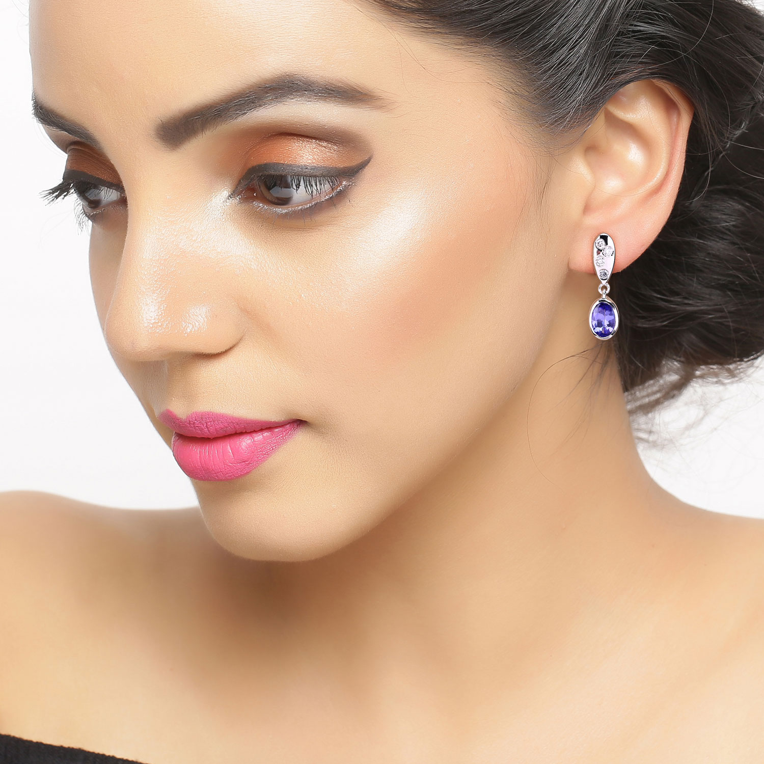 1.00 Carat Genuine Tanzanite and Lab Grown Diamond .925 Sterling Silver Earrings 1.00 C.T.W Sterling Silver - view 6