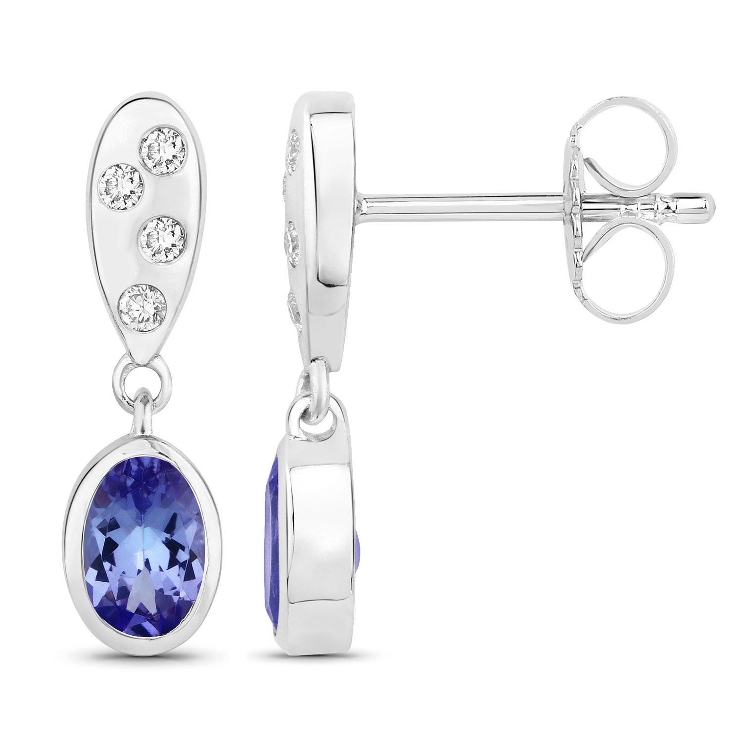 1.00 Carat Genuine Tanzanite and Lab Grown Diamond .925 Sterling Silver Earrings 1.00 C.T.W Sterling Silver - view 4