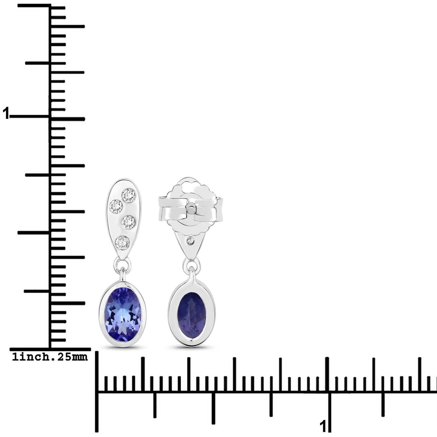 1.00 Carat Genuine Tanzanite and Lab Grown Diamond .925 Sterling Silver Earrings 1.00 C.T.W Sterling Silver - view 2