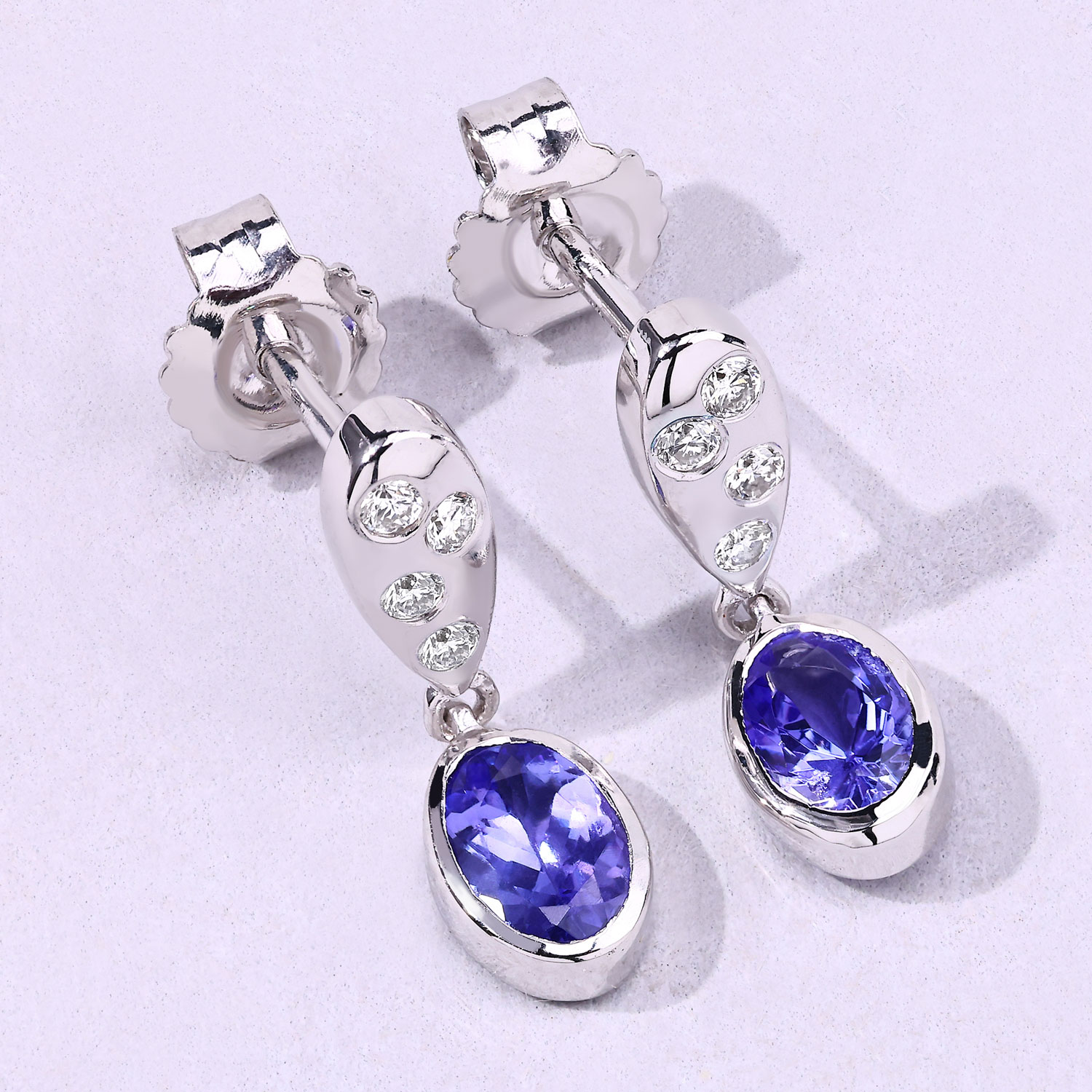 1.00 Carat Genuine Tanzanite and Lab Grown Diamond .925 Sterling Silver Earrings 1.00 C.T.W Sterling Silver - view 7