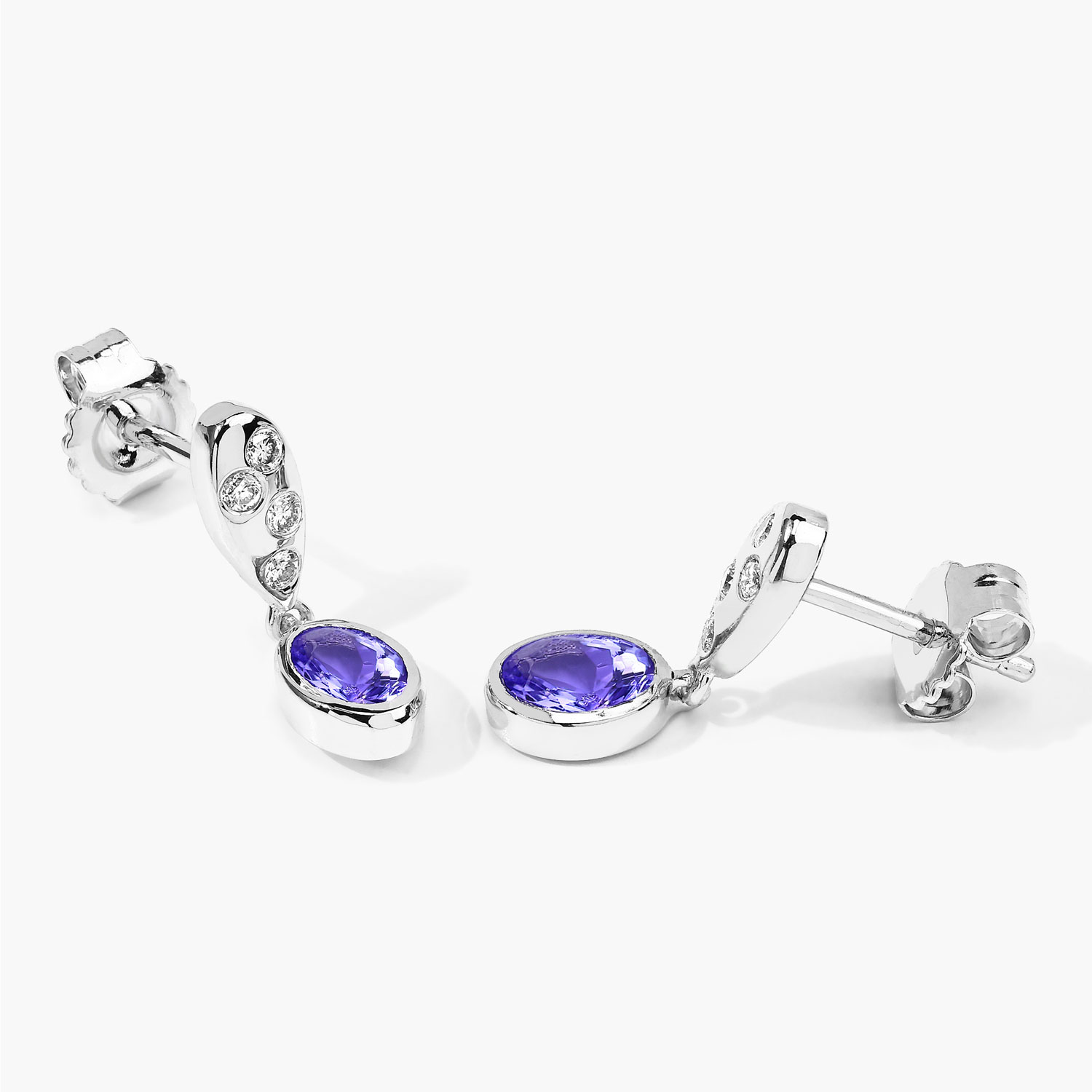1.00 Carat Genuine Tanzanite and Lab Grown Diamond .925 Sterling Silver Earrings 1.00 C.T.W Sterling Silver - view 3
