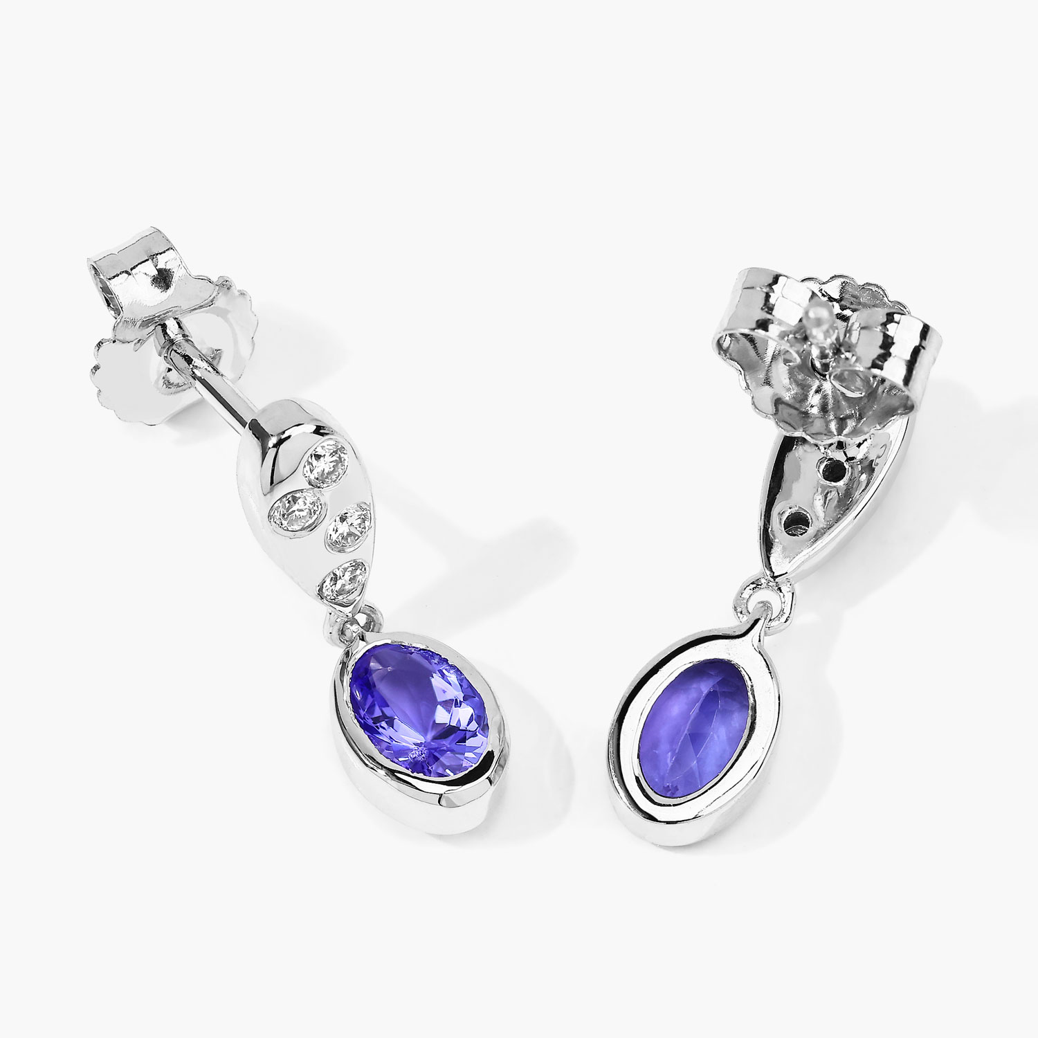 1.00 Carat Genuine Tanzanite and Lab Grown Diamond .925 Sterling Silver Earrings 1.00 C.T.W Sterling Silver - view 5