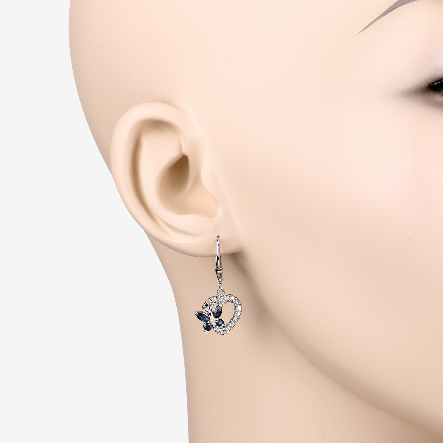 0.57 Carat Genuine Blue Sapphire and Created White Sapphire .925 Sterling Silver Earrings 0.57 C.T.W Sterling Silver - view 3