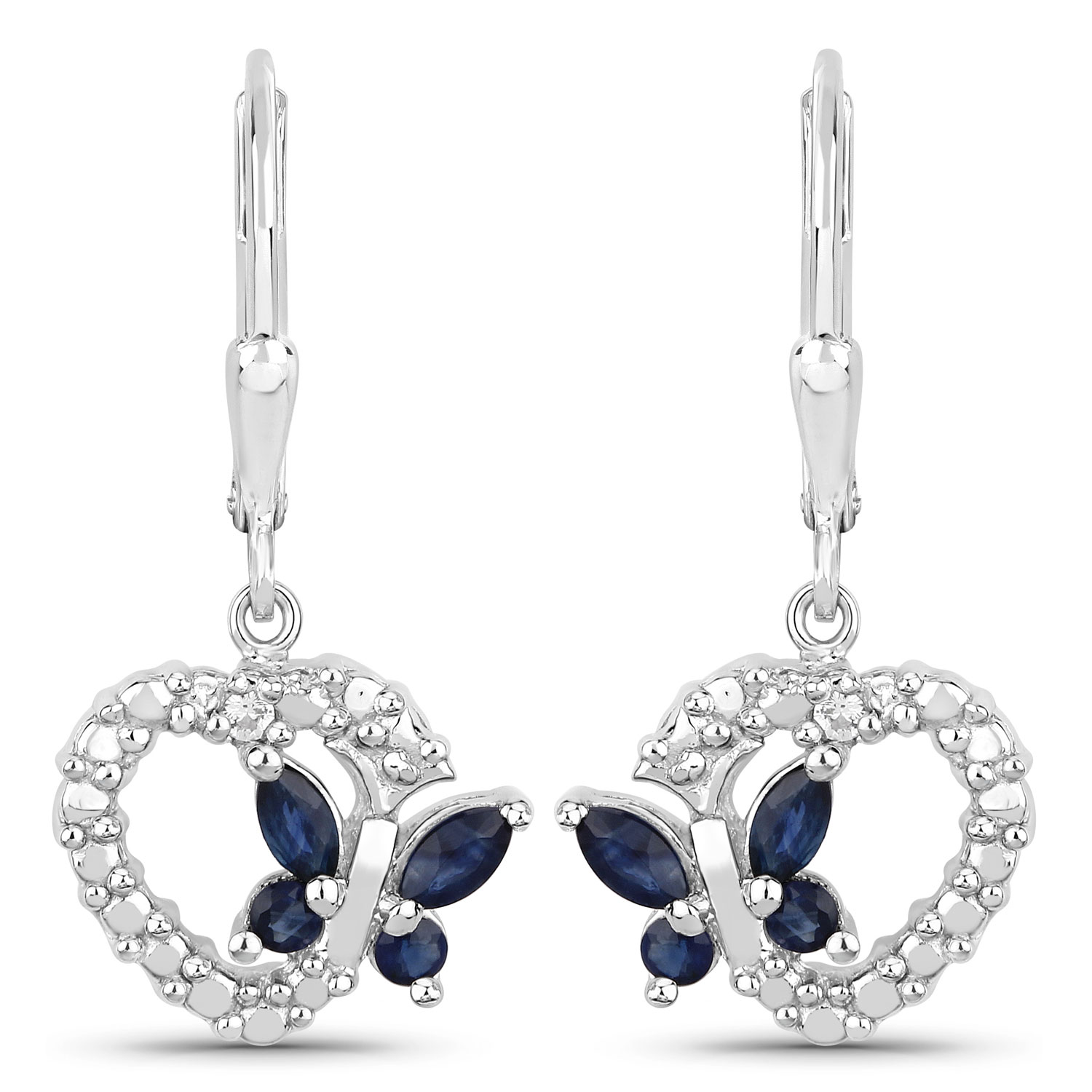 0.57 Carat Genuine Blue Sapphire and Created White Sapphire .925 Sterling Silver Earrings 0.57 C.T.W Sterling Silver - view 4
