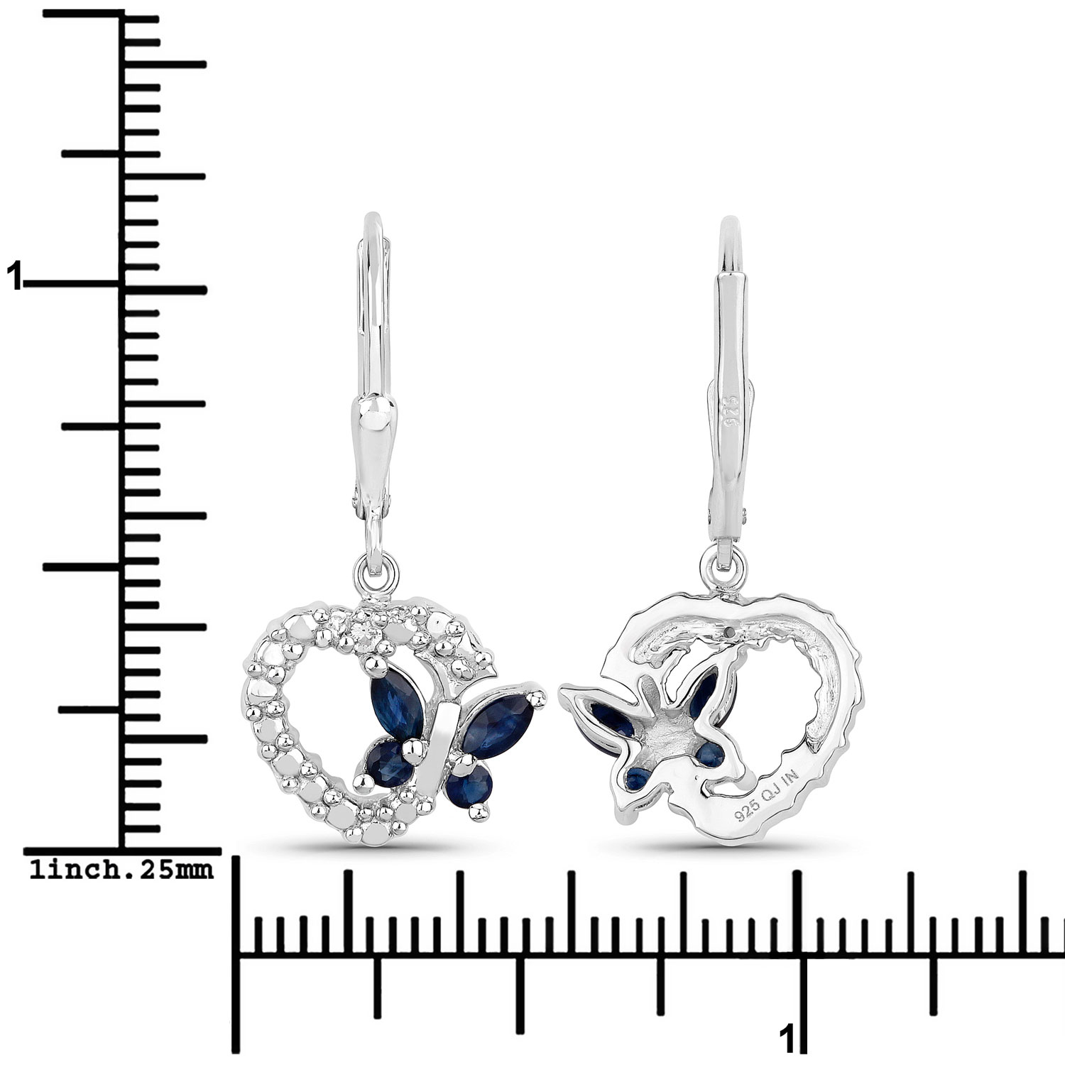 0.57 Carat Genuine Blue Sapphire and Created White Sapphire .925 Sterling Silver Earrings 0.57 C.T.W Sterling Silver - view 2