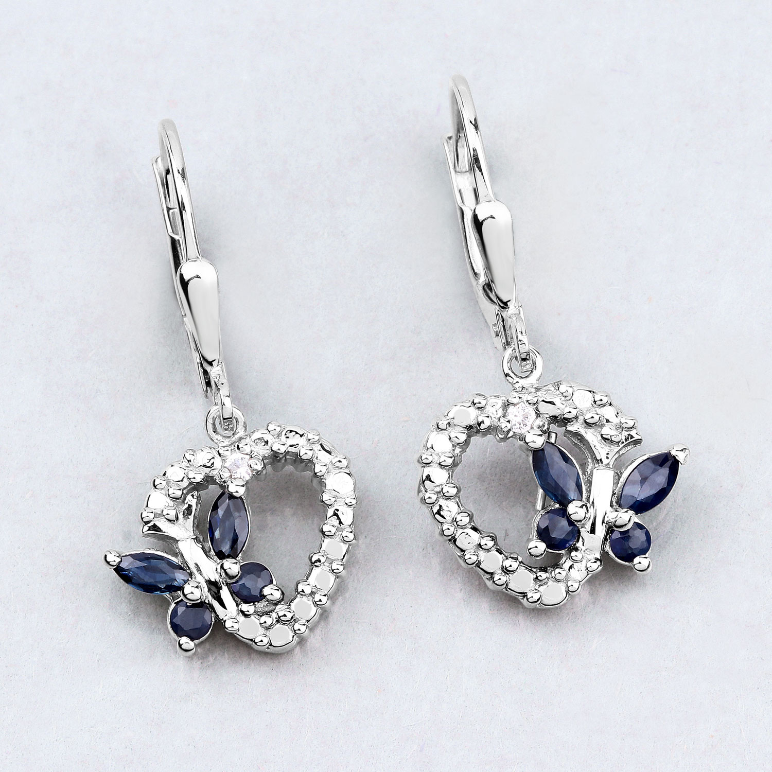 0.57 Carat Genuine Blue Sapphire and Created White Sapphire .925 Sterling Silver Earrings 0.57 C.T.W Sterling Silver - view 5