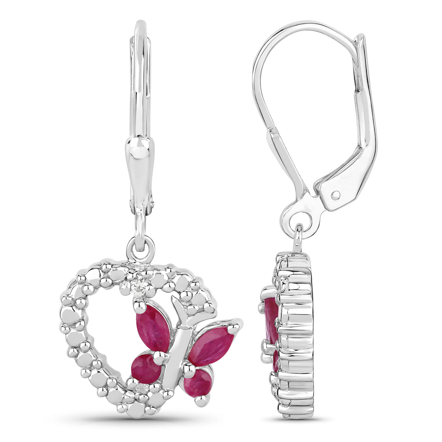0.59 Carat Genuine Ruby and Created White Sapphire .925 Sterling Silver Earrings 9.59 C.T.W Sterling Silver - view 4