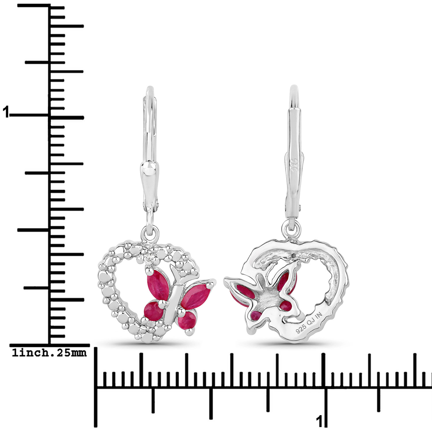 0.59 Carat Genuine Ruby and Created White Sapphire .925 Sterling Silver Earrings 9.59 C.T.W Sterling Silver - view 3
