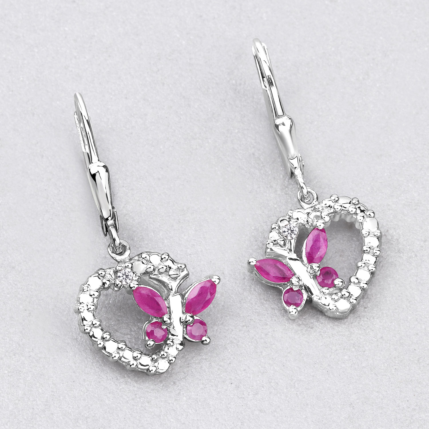 0.59 Carat Genuine Ruby and Created White Sapphire .925 Sterling Silver Earrings 9.59 C.T.W Sterling Silver - view 5