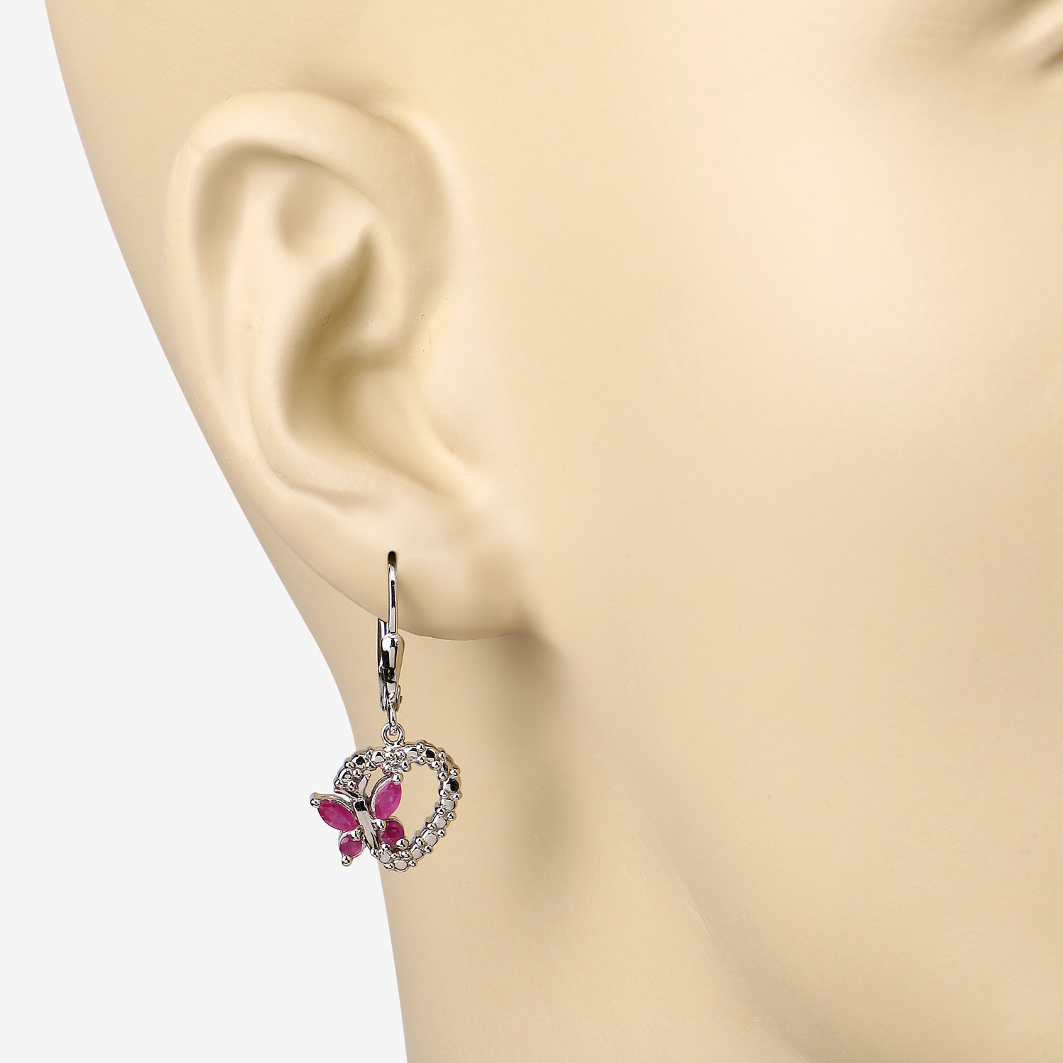 0.59 Carat Genuine Ruby and Created White Sapphire .925 Sterling Silver Earrings 9.59 C.T.W Sterling Silver - view 2