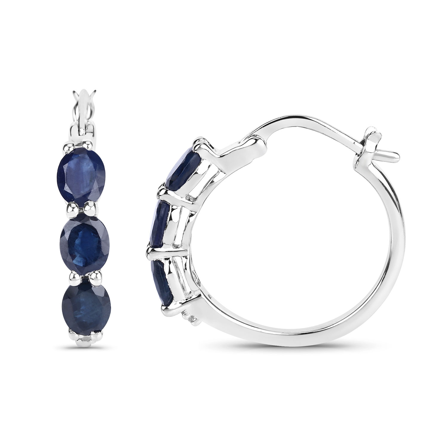 2.05 Carat Genuine Blue Sapphire and White Diamond .925 Sterling Silver Earrings 2.05 C.T.W Sterling Silver - view 3