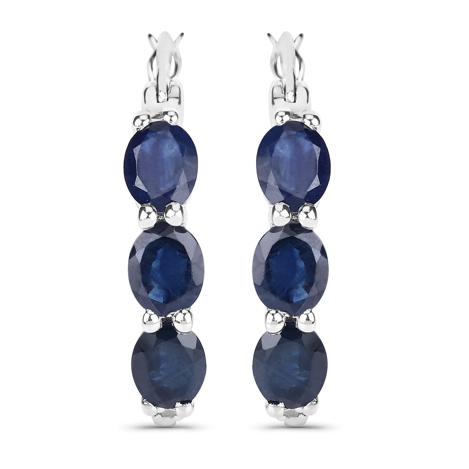 2.05 Carat Genuine Blue Sapphire and White Diamond .925 Sterling Silver Earrings 2.05 C.T.W Sterling Silver - view 5