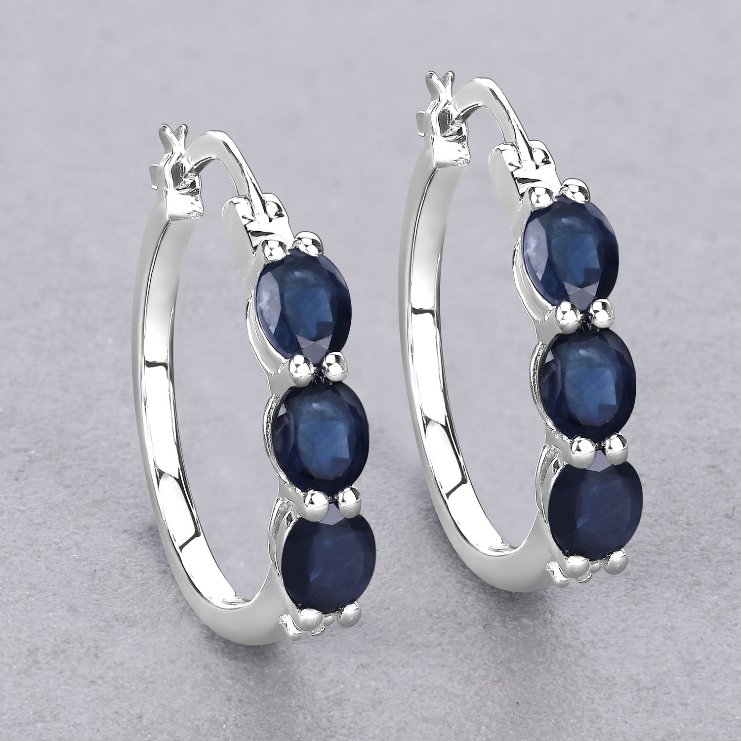 2.05 Carat Genuine Blue Sapphire and White Diamond .925 Sterling Silver Earrings 2.05 C.T.W Sterling Silver - view 6