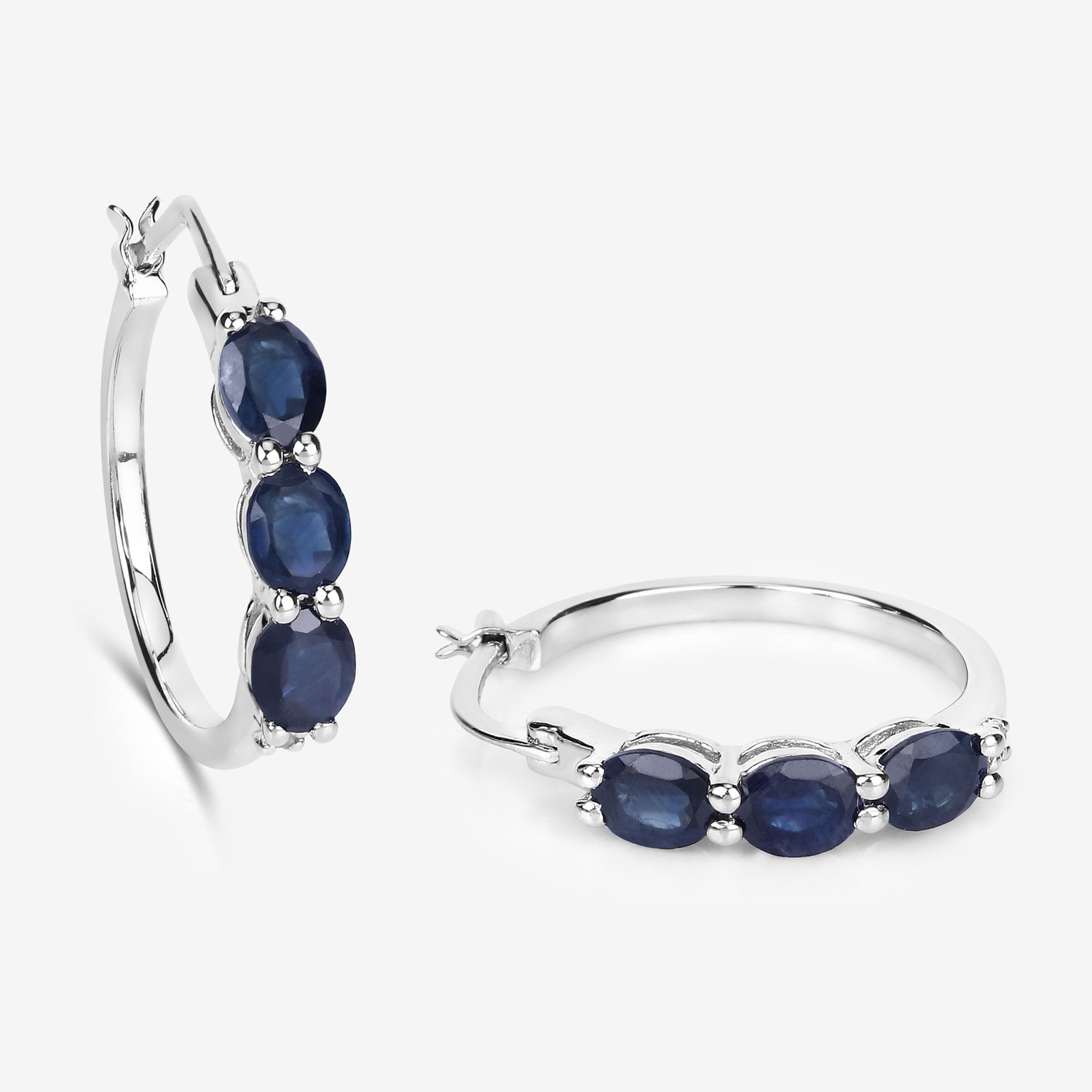 2.05 Carat Genuine Blue Sapphire and White Diamond .925 Sterling Silver Earrings 2.05 C.T.W Sterling Silver - view 7