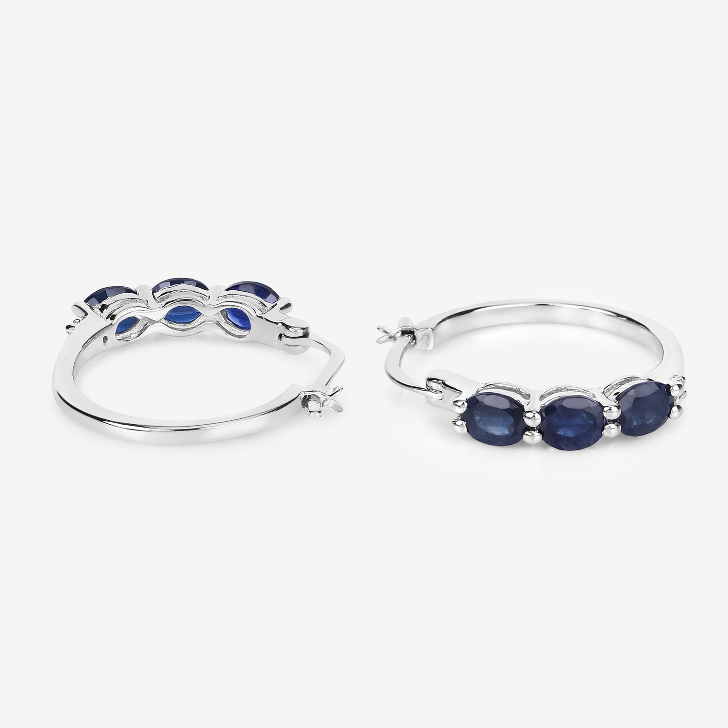 2.05 Carat Genuine Blue Sapphire and White Diamond .925 Sterling Silver Earrings 2.05 C.T.W Sterling Silver - view 2
