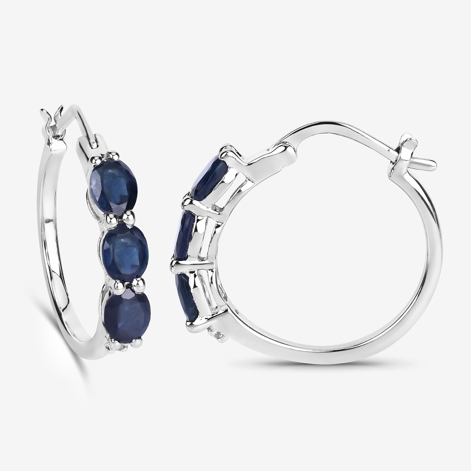 2.05 Carat Genuine Blue Sapphire and White Diamond .925 Sterling Silver Earrings 2.05 C.T.W Sterling Silver - view 4