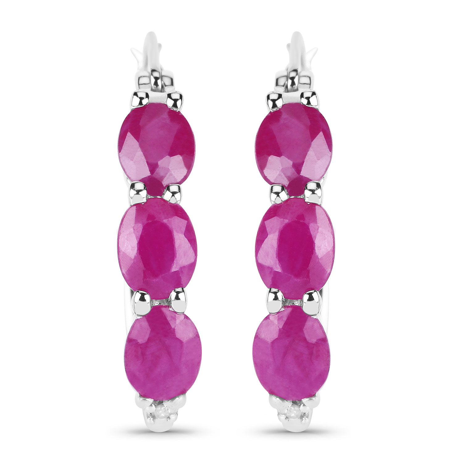 1.81 Carat Genuine Ruby and White Diamond .925 Sterling Silver Earrings 1.81 C.T.W Sterling Silver - view 4