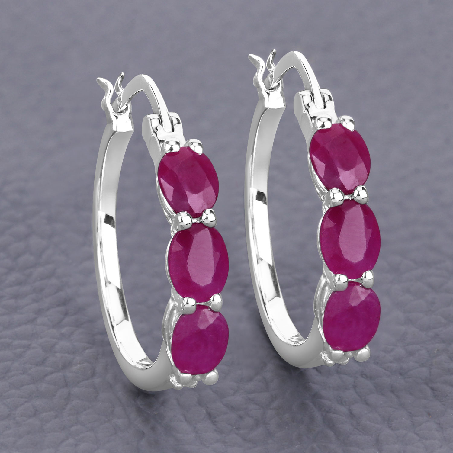 1.81 Carat Genuine Ruby and White Diamond .925 Sterling Silver Earrings 1.81 C.T.W Sterling Silver - view 5