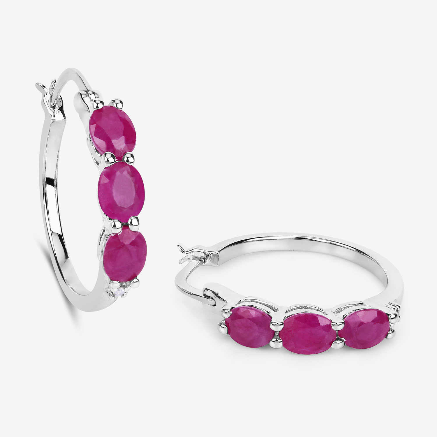 1.81 Carat Genuine Ruby and White Diamond .925 Sterling Silver Earrings 1.81 C.T.W Sterling Silver - view 3