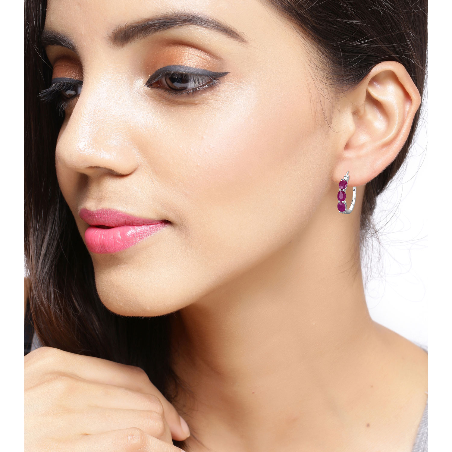 1.81 Carat Genuine Ruby and White Diamond .925 Sterling Silver Earrings 1.81 C.T.W Sterling Silver - view 7