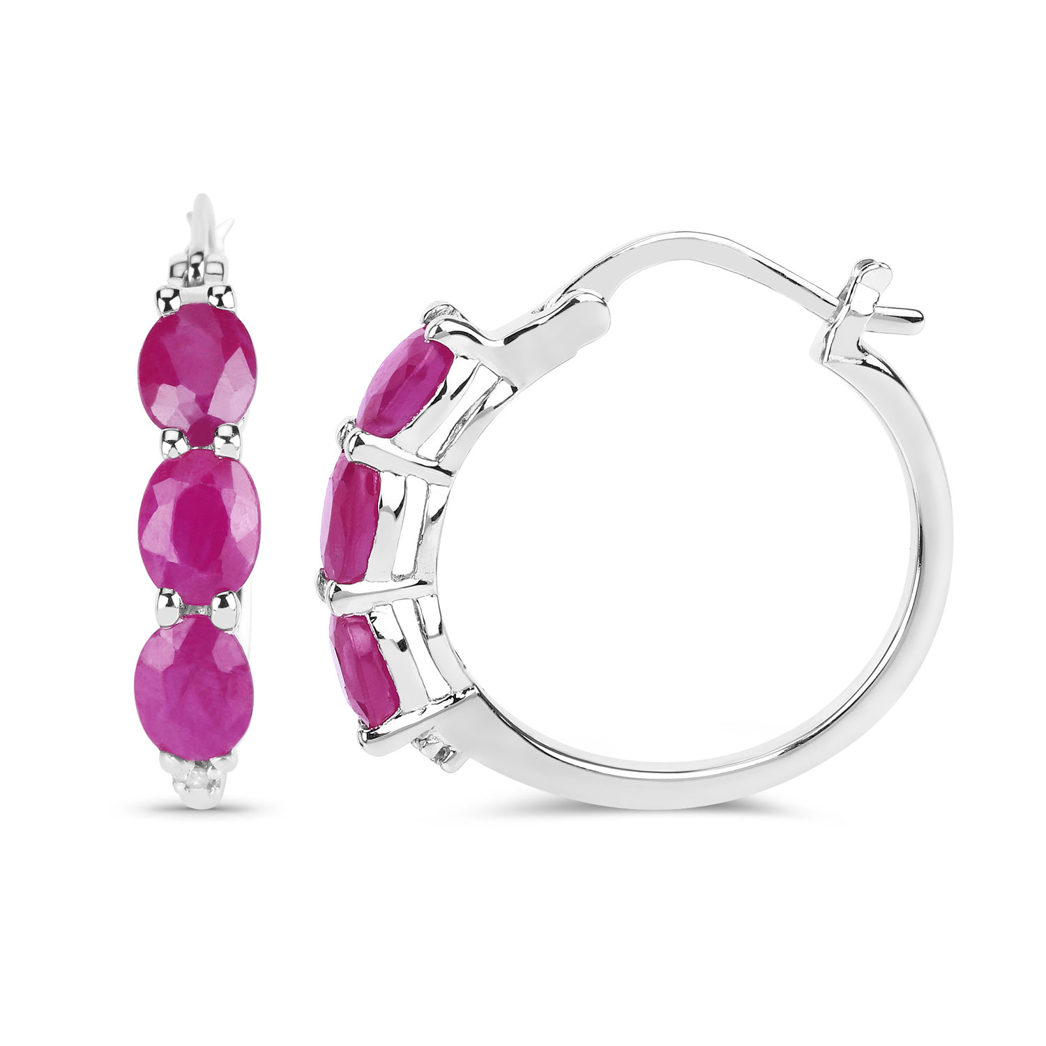 1.81 Carat Genuine Ruby and White Diamond .925 Sterling Silver Earrings 1.81 C.T.W Sterling Silver - view 3
