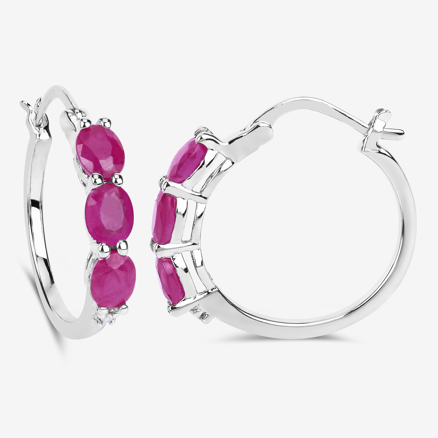 1.81 Carat Genuine Ruby and White Diamond .925 Sterling Silver Earrings 1.81 C.T.W Sterling Silver - view 4