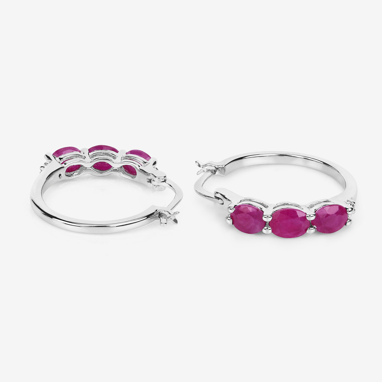 1.81 Carat Genuine Ruby and White Diamond .925 Sterling Silver Earrings 1.81 C.T.W Sterling Silver - view 2
