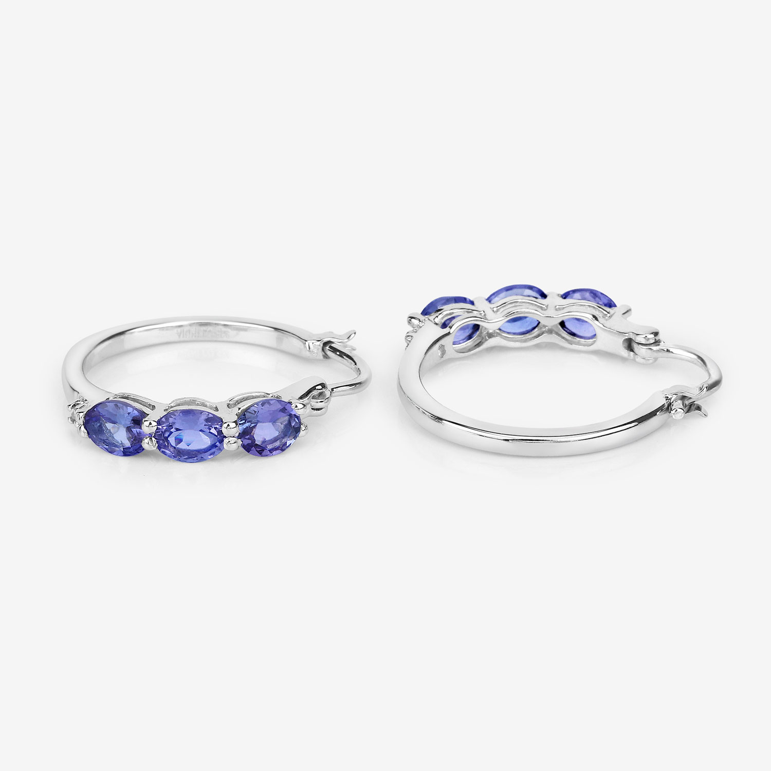 1.99 Carat Genuine Tanzanite and White Diamond .925 Sterling Silver Earrings 1.99 C.T.W Sterling Silver - view 4