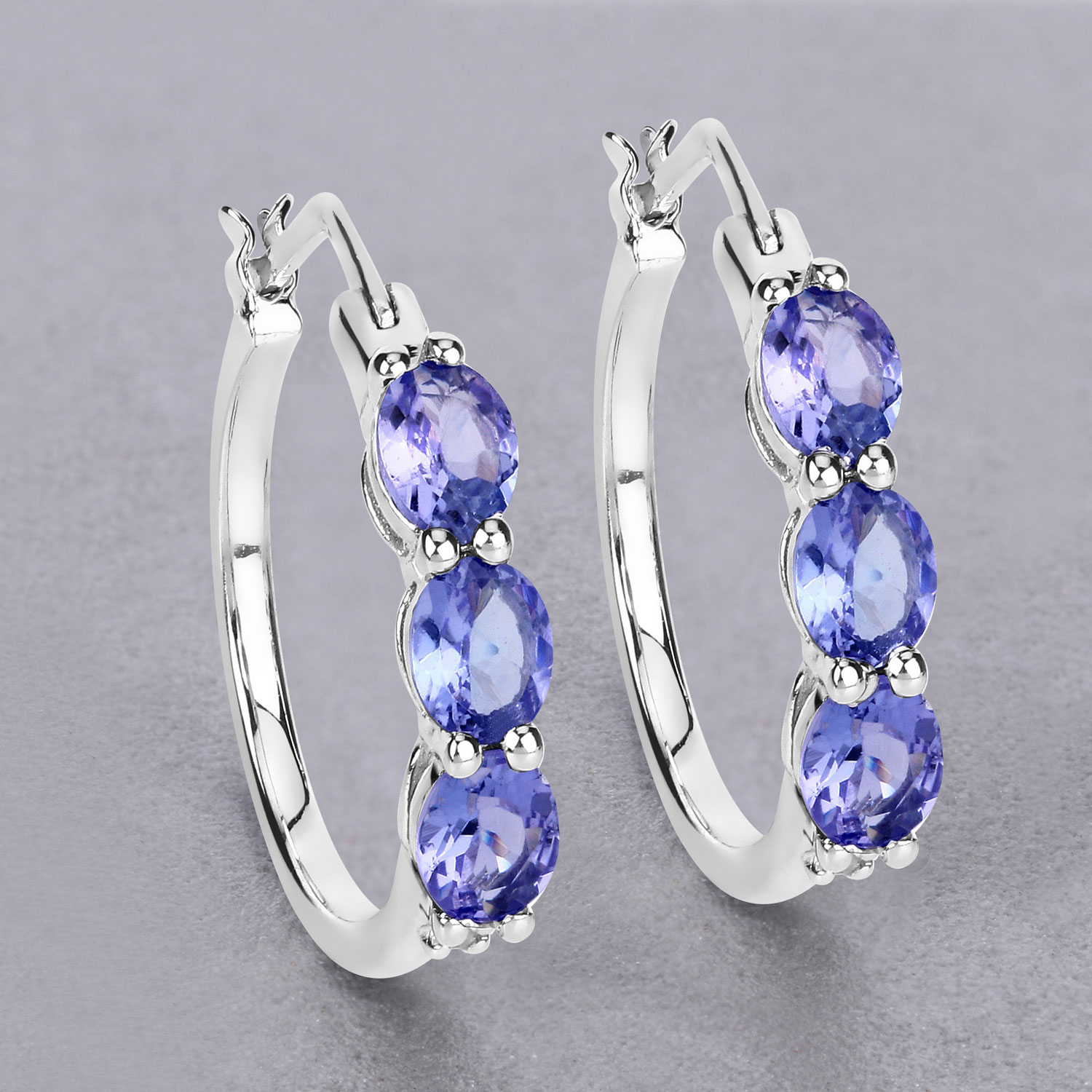 1.99 Carat Genuine Tanzanite and White Diamond .925 Sterling Silver Earrings 1.99 C.T.W Sterling Silver - view 2