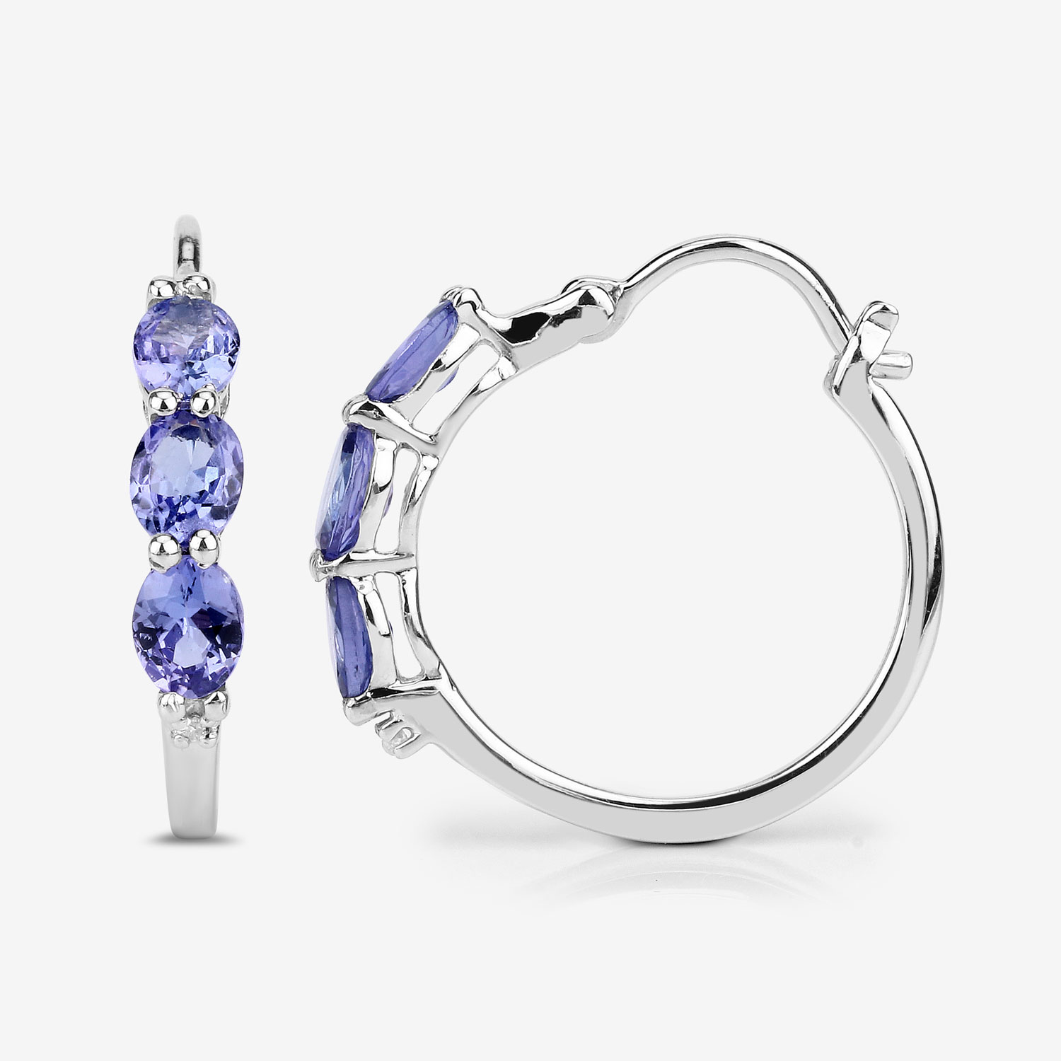 1.99 Carat Genuine Tanzanite and White Diamond .925 Sterling Silver Earrings 1.99 C.T.W Sterling Silver - view 3