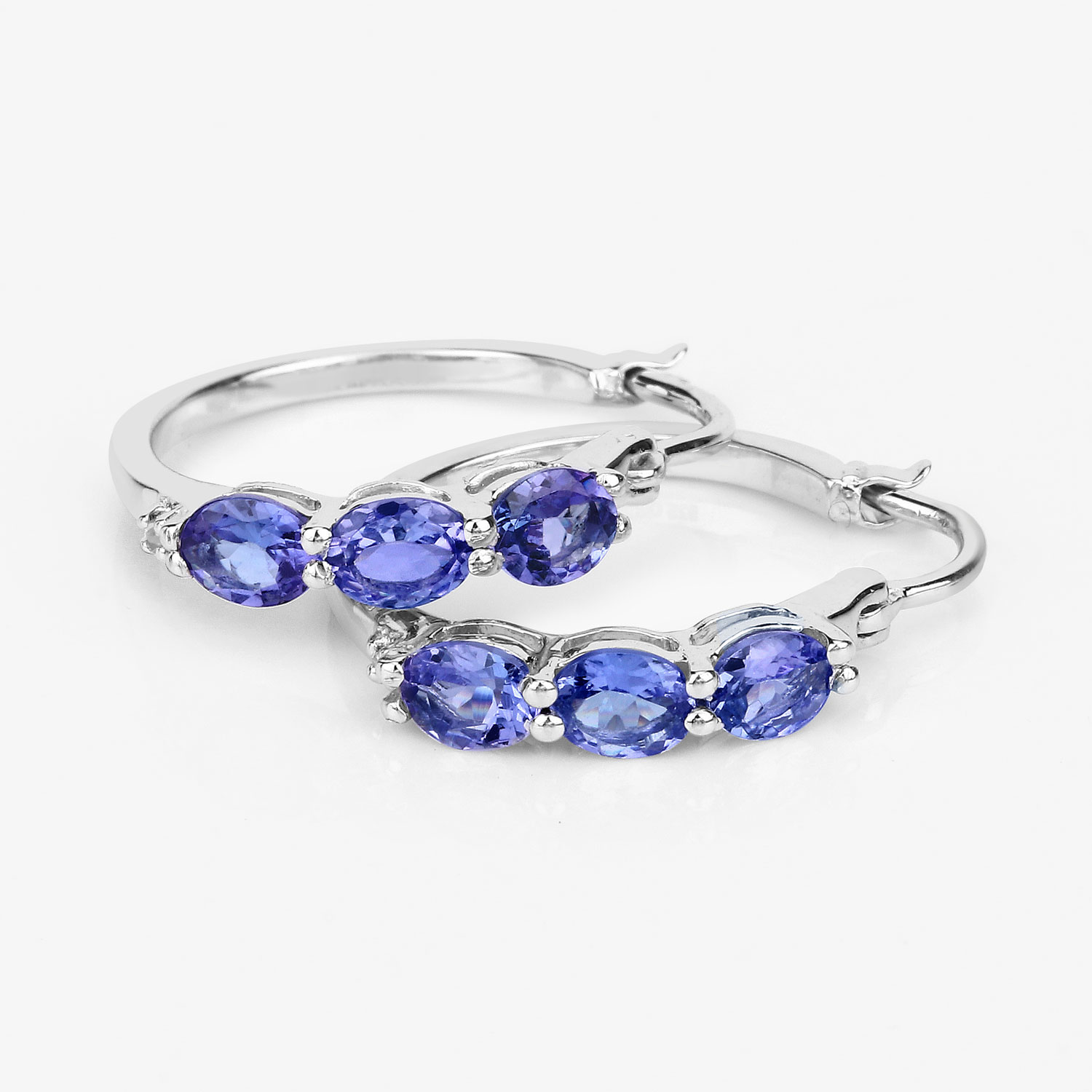 1.99 Carat Genuine Tanzanite and White Diamond .925 Sterling Silver Earrings 1.99 C.T.W Sterling Silver - view 6