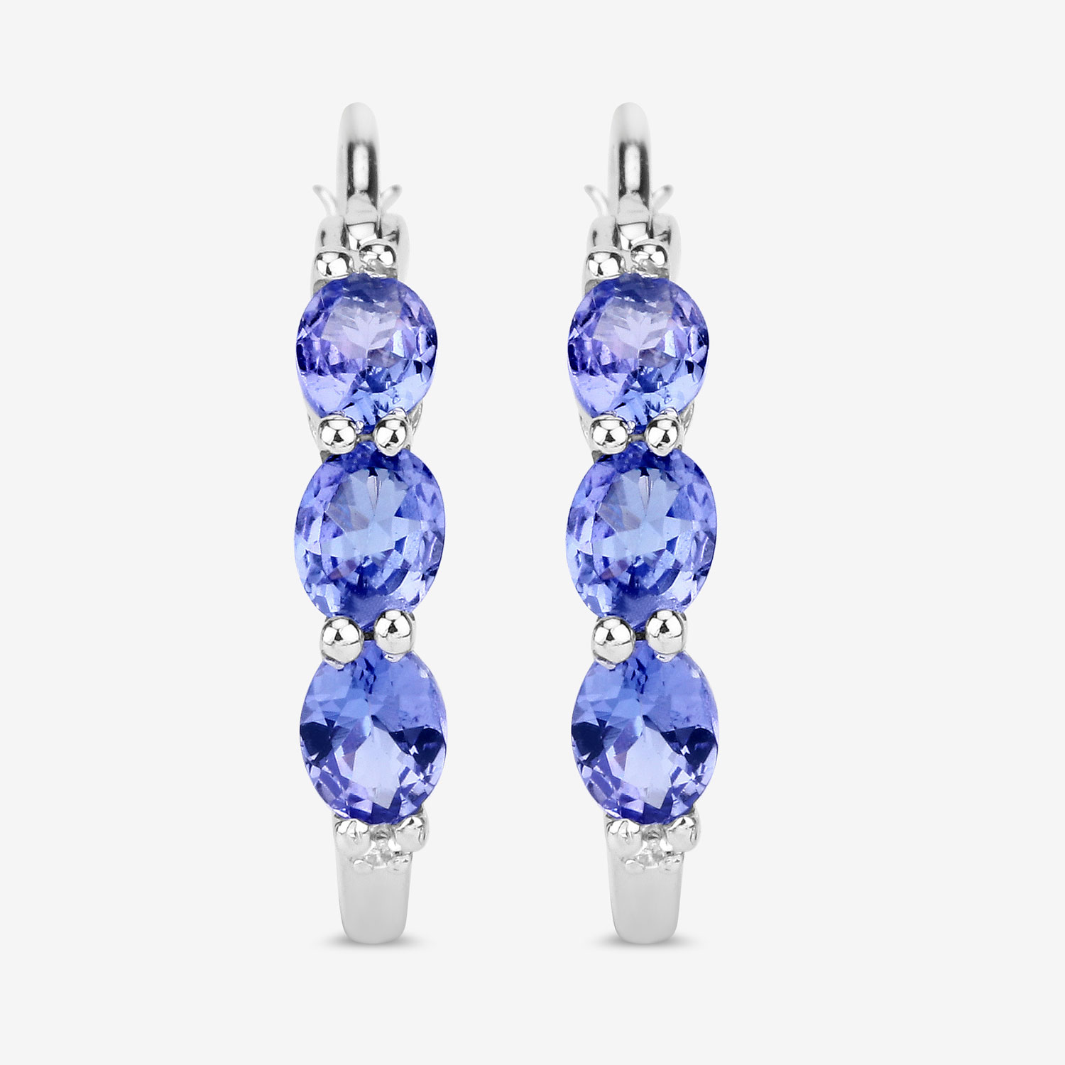 1.99 Carat Genuine Tanzanite and White Diamond .925 Sterling Silver Earrings 1.99 C.T.W Sterling Silver - view 7