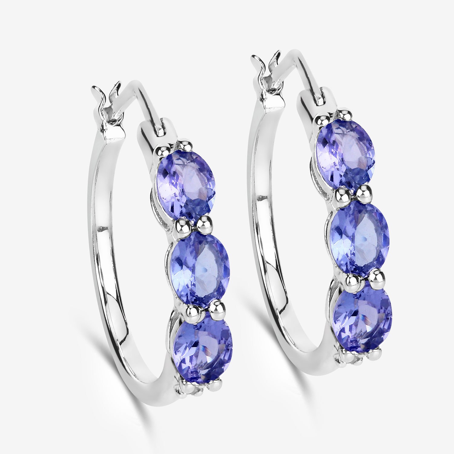 1.99 Carat Genuine Tanzanite and White Diamond .925 Sterling Silver Earrings 1.99 C.T.W Sterling Silver - view 5