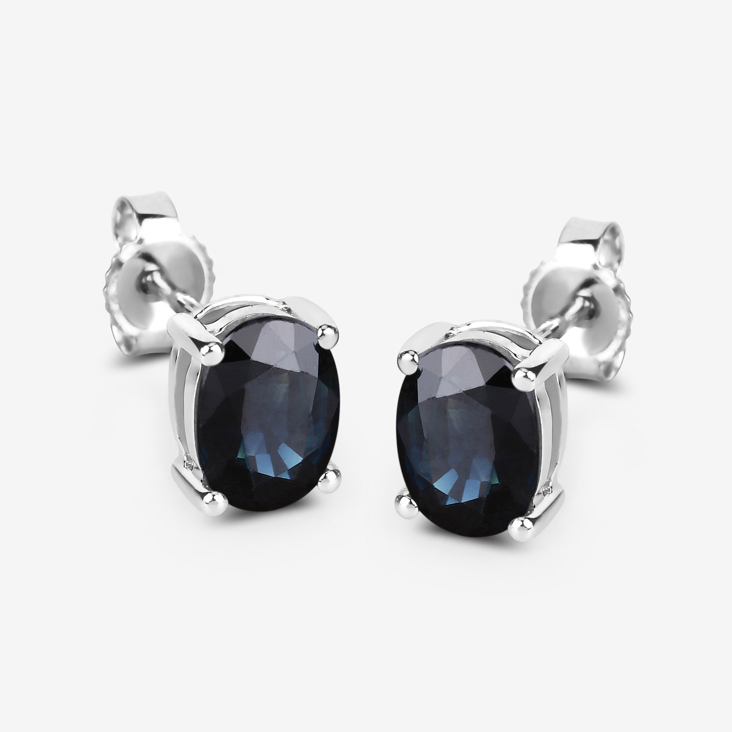 1.90 Carat Genuine Blue Sapphire 10K White Gold Earrings 1.90 C.T.W 10K white gold - view 8