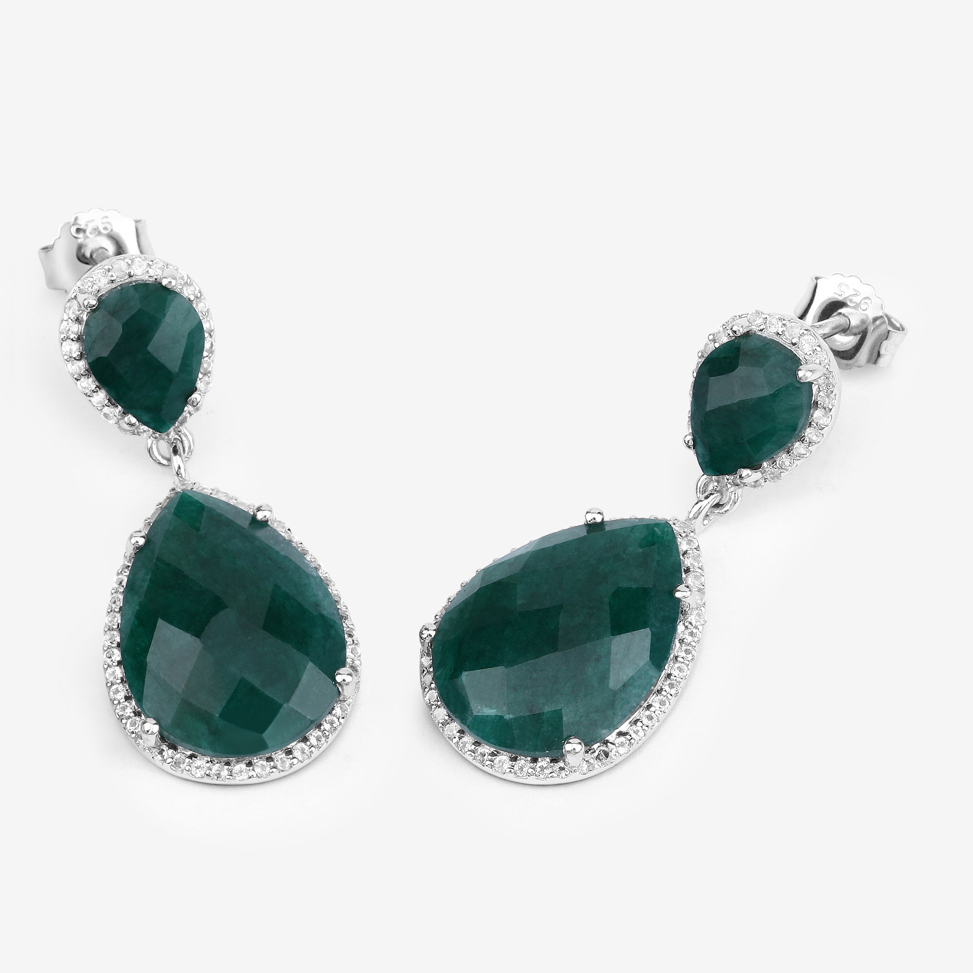 19.42 Carat Dyed Emerald and White Topaz .925 Sterling Silver Earrings 19.42 C.T.W Sterling Silver - view 7