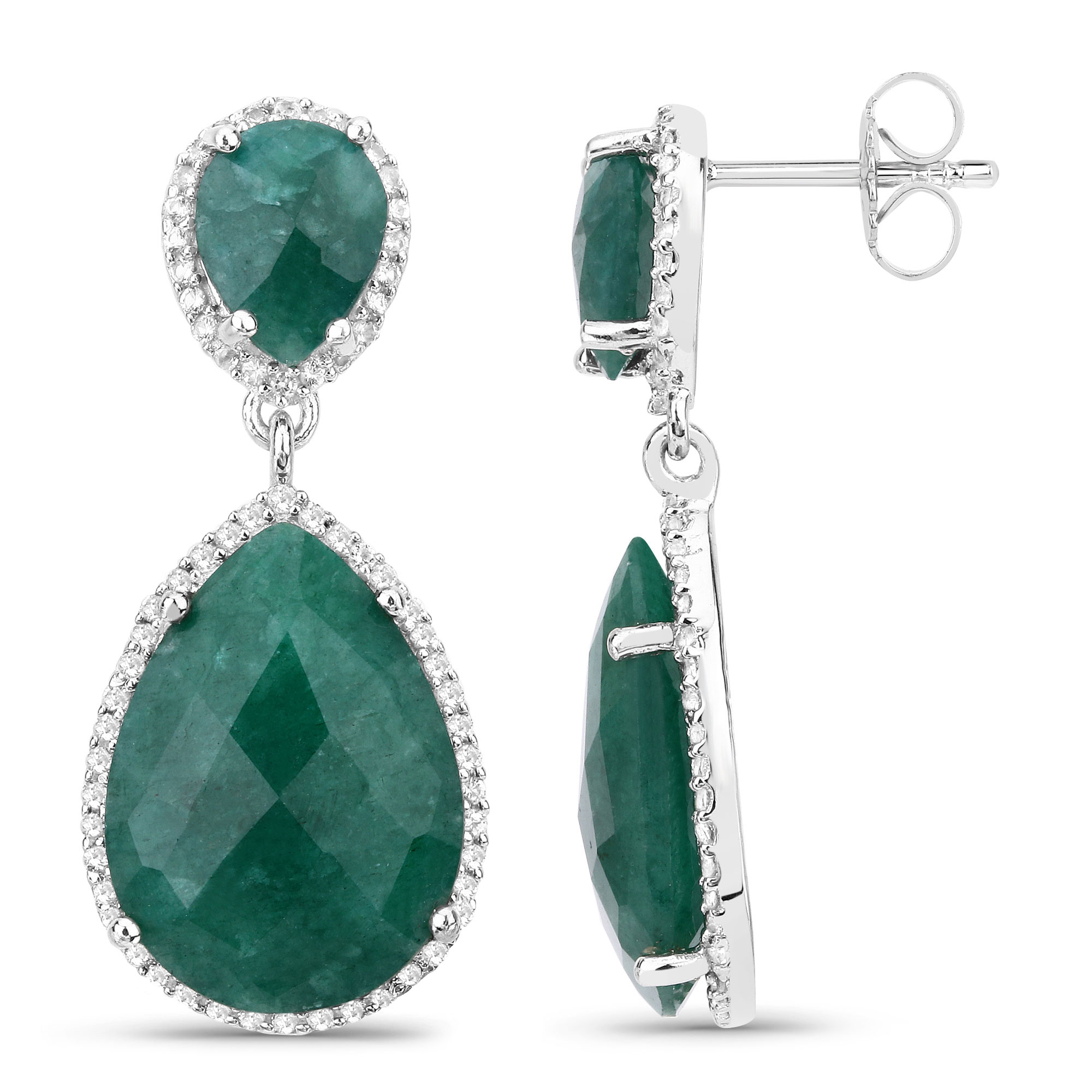 19.42 Carat Dyed Emerald and White Topaz .925 Sterling Silver Earrings 19.42 C.T.W Sterling Silver - view 6
