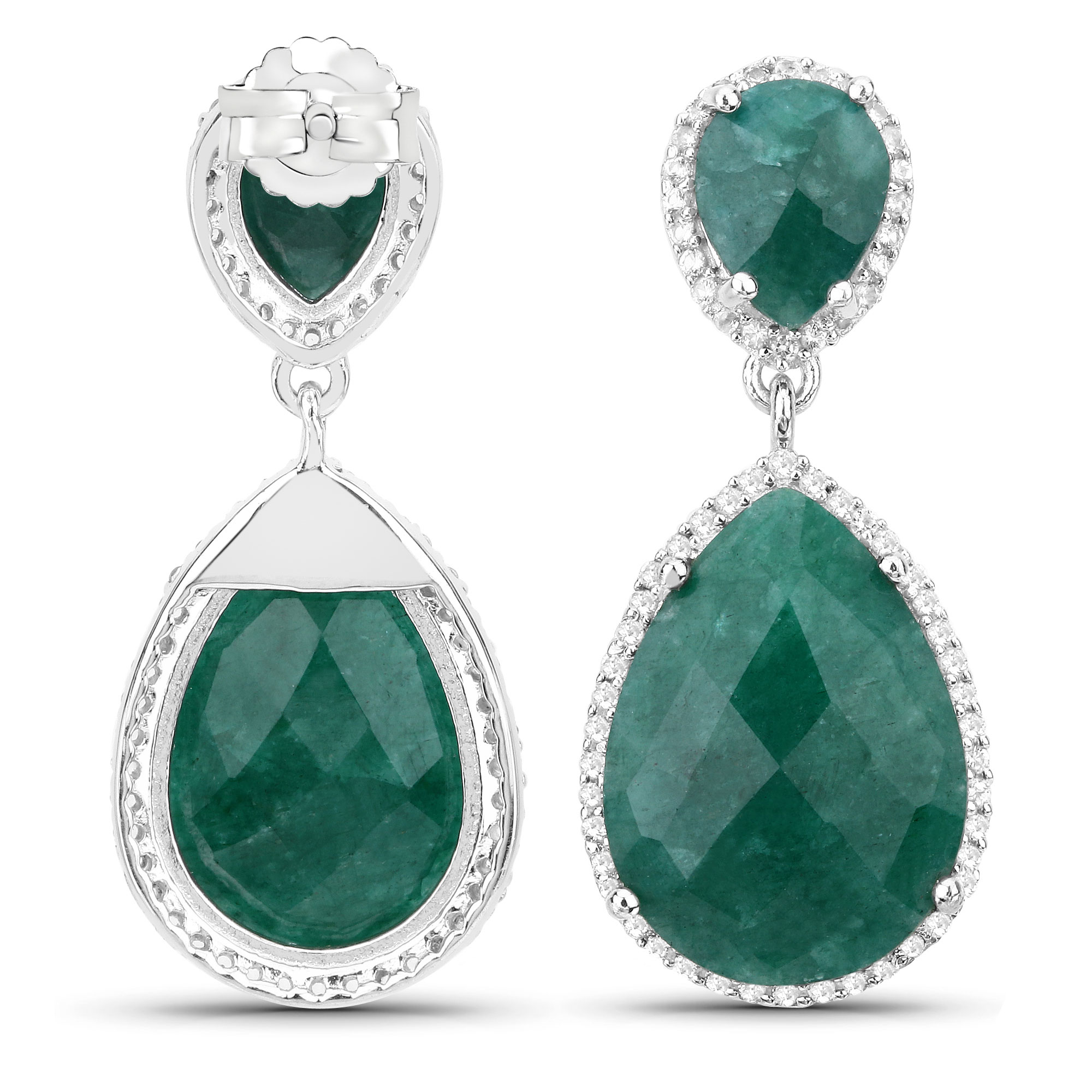 19.42 Carat Dyed Emerald and White Topaz .925 Sterling Silver Earrings 19.42 C.T.W Sterling Silver - view 2