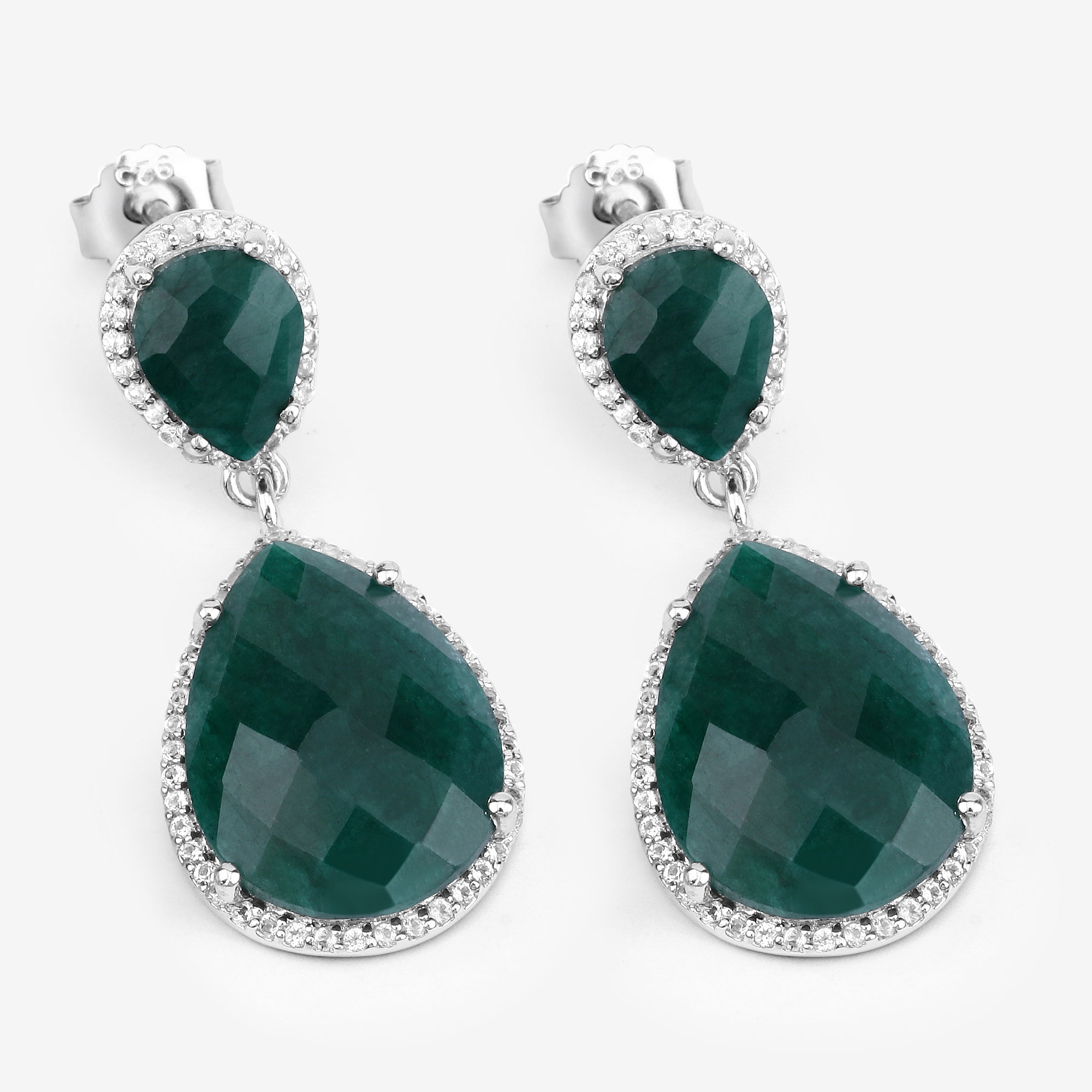 19.42 Carat Dyed Emerald and White Topaz .925 Sterling Silver Earrings 19.42 C.T.W Sterling Silver - view 4