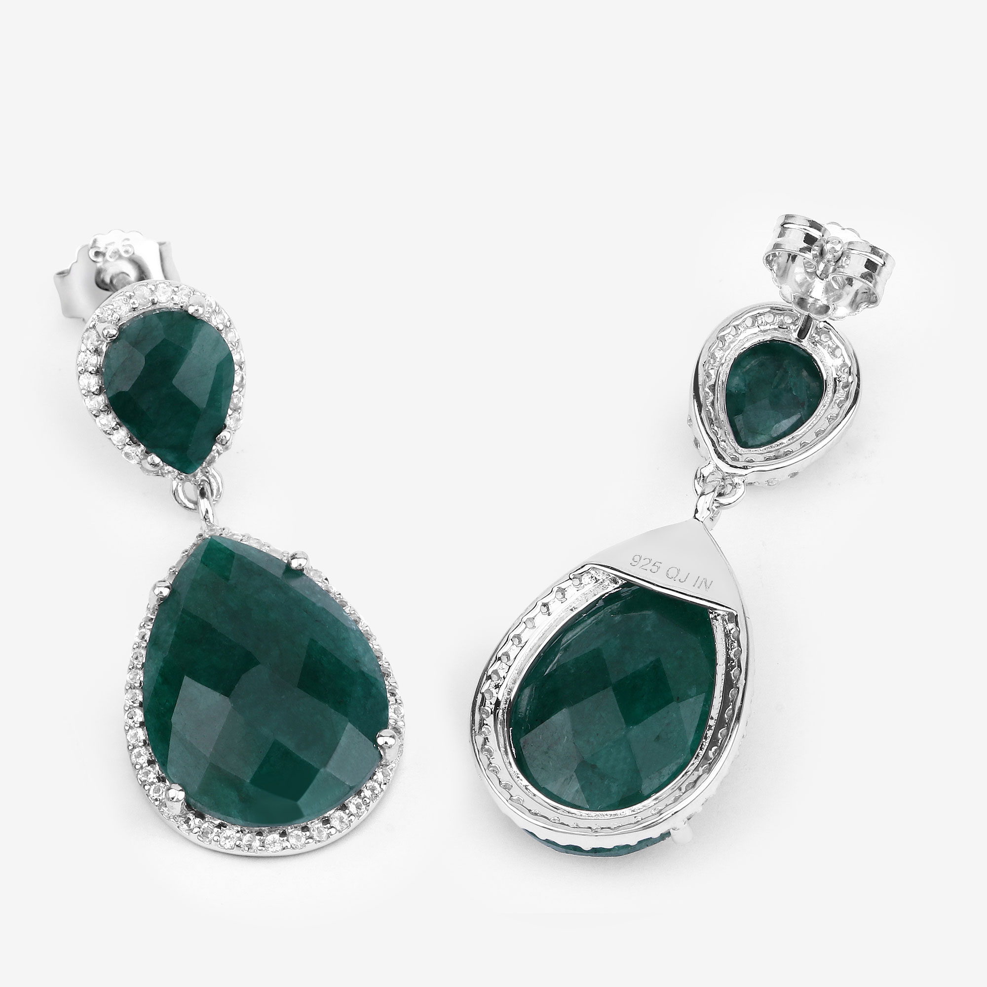 19.42 Carat Dyed Emerald and White Topaz .925 Sterling Silver Earrings 19.42 C.T.W Sterling Silver - view 5