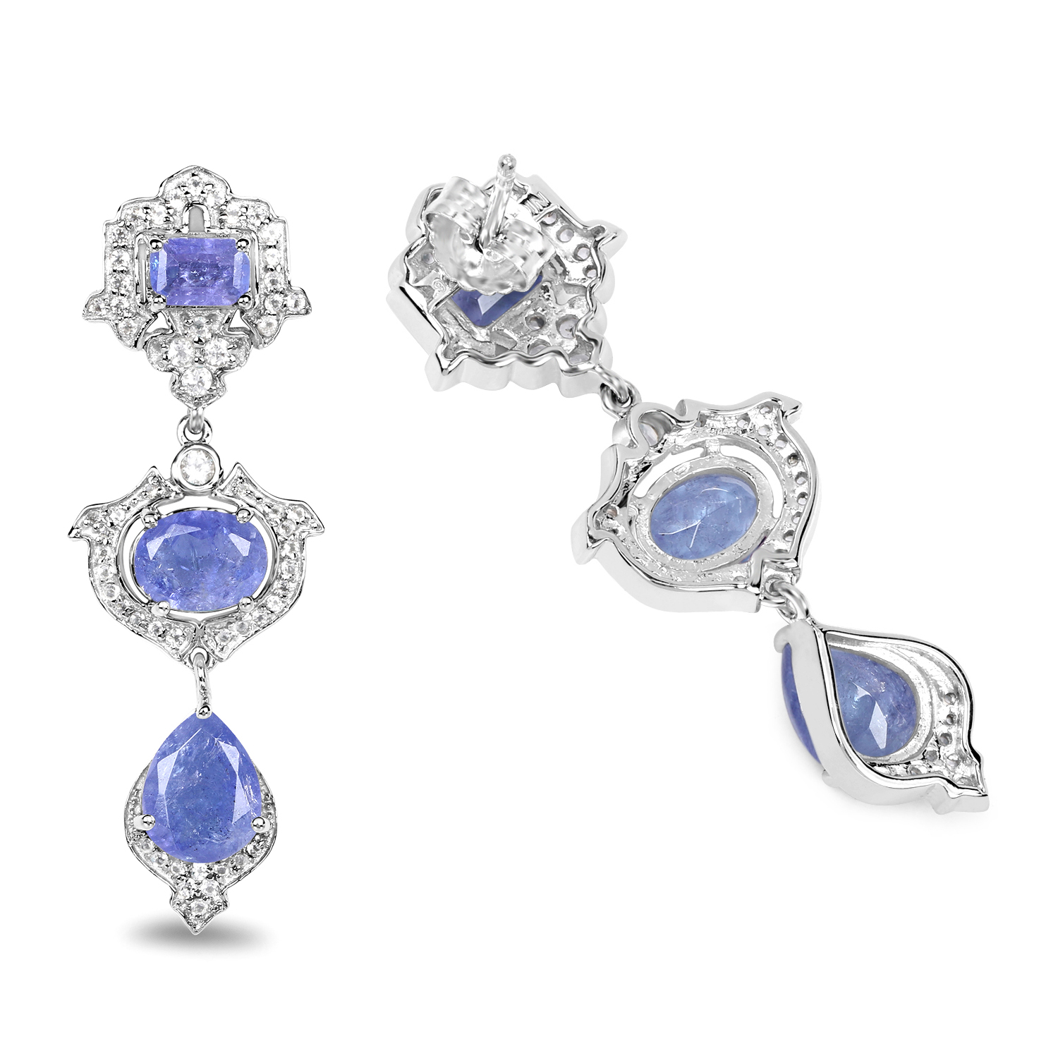 7.73 Carat Genuine Tanzanite and White Topaz .925 Sterling Silver Earrings 7.73 C.T.W Sterling Silver - view 2
