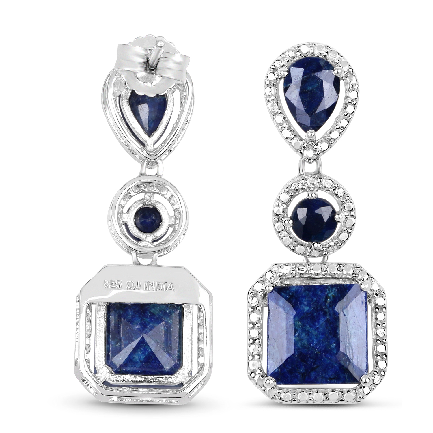 11.62 Carat Dyed Sapphire .925 Sterling Silver Earrings 11.62 C.T.W Sterling Silver - view 3