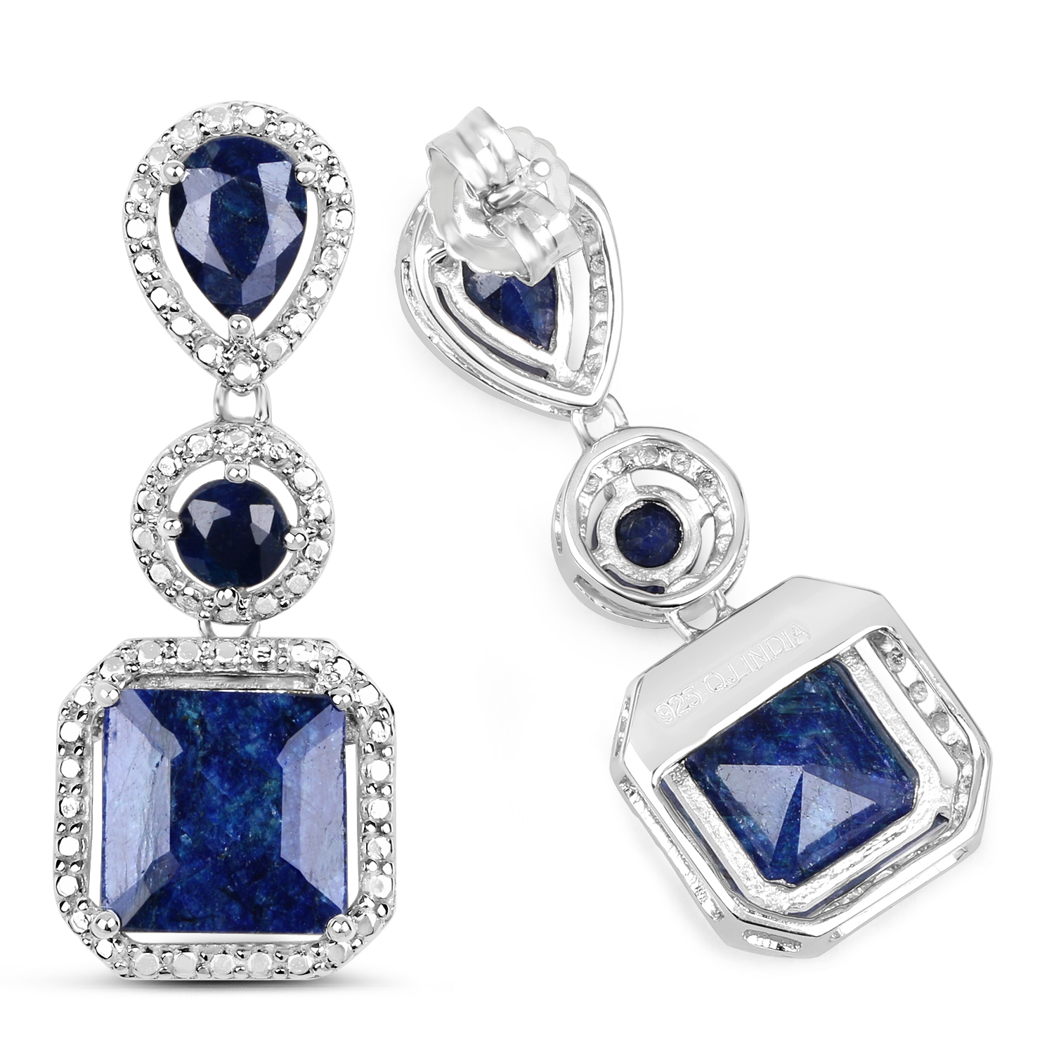 11.62 Carat Dyed Sapphire .925 Sterling Silver Earrings 11.62 C.T.W Sterling Silver - view 2