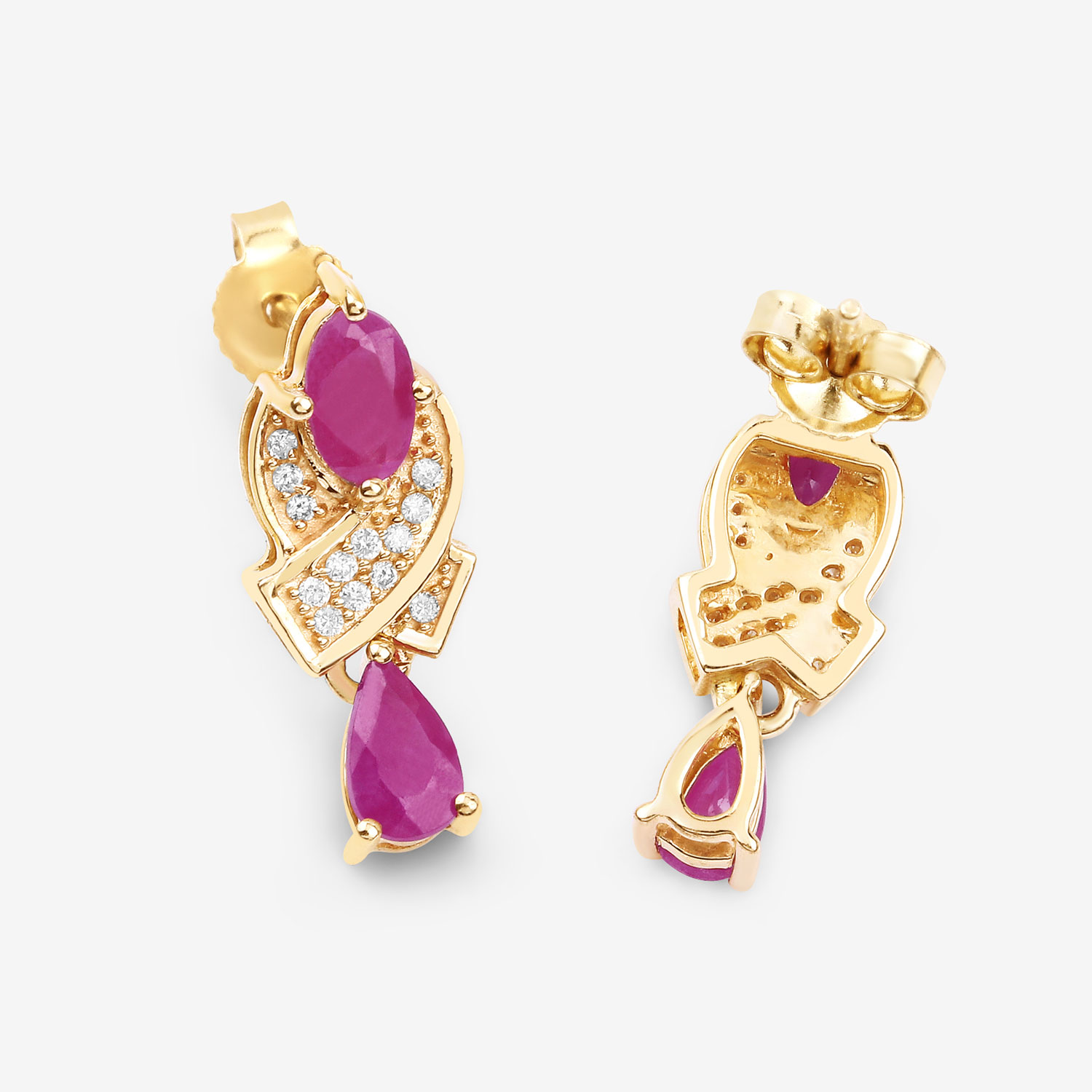 1.12 Carat Genuine Ruby and White Diamond 14K Yellow Gold Earrings 1.12 C.T.W 14K yellow gold - view 2