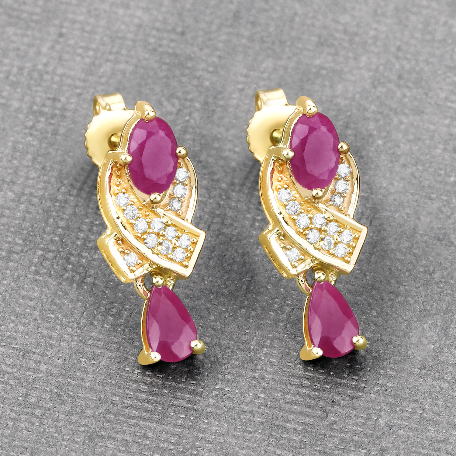 1.12 Carat Genuine Ruby and White Diamond 14K Yellow Gold Earrings 1.12 C.T.W 14K yellow gold - view 5