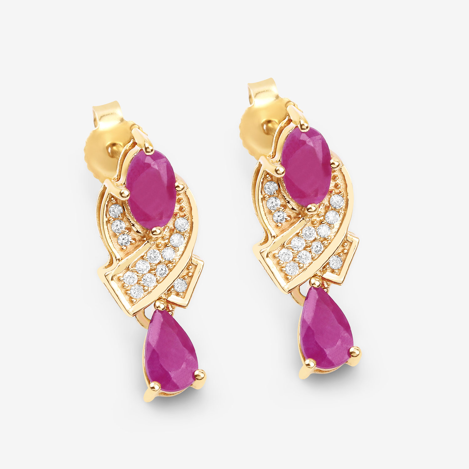 1.12 Carat Genuine Ruby and White Diamond 14K Yellow Gold Earrings 1.12 C.T.W 14K yellow gold - view 6
