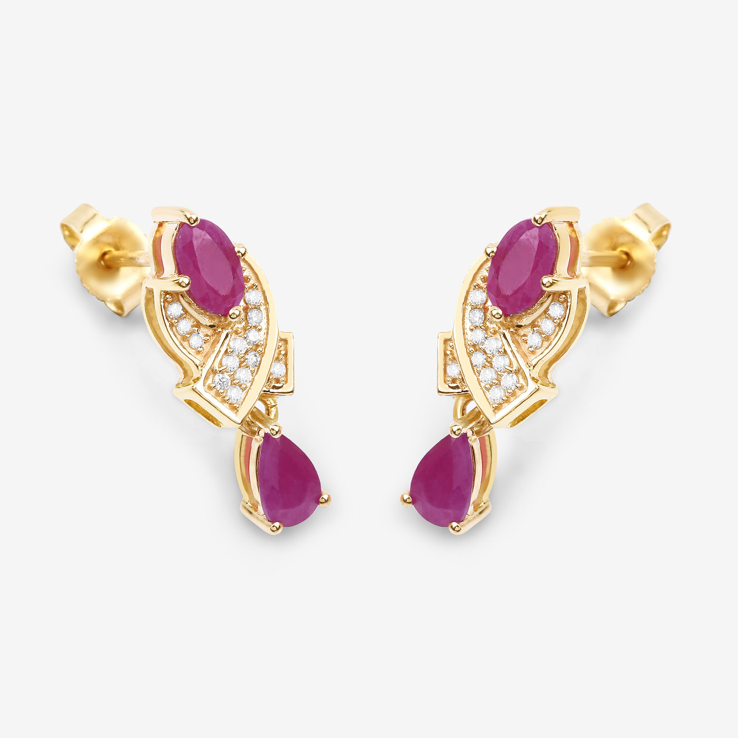 1.12 Carat Genuine Ruby and White Diamond 14K Yellow Gold Earrings 1.12 C.T.W 14K yellow gold - view 7