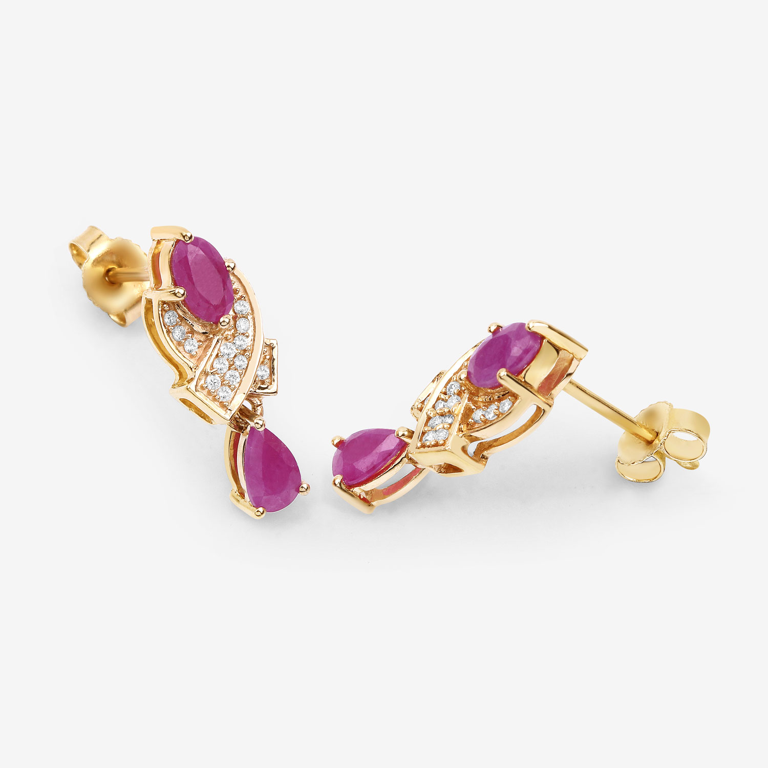 1.12 Carat Genuine Ruby and White Diamond 14K Yellow Gold Earrings 1.12 C.T.W 14K yellow gold - view 8